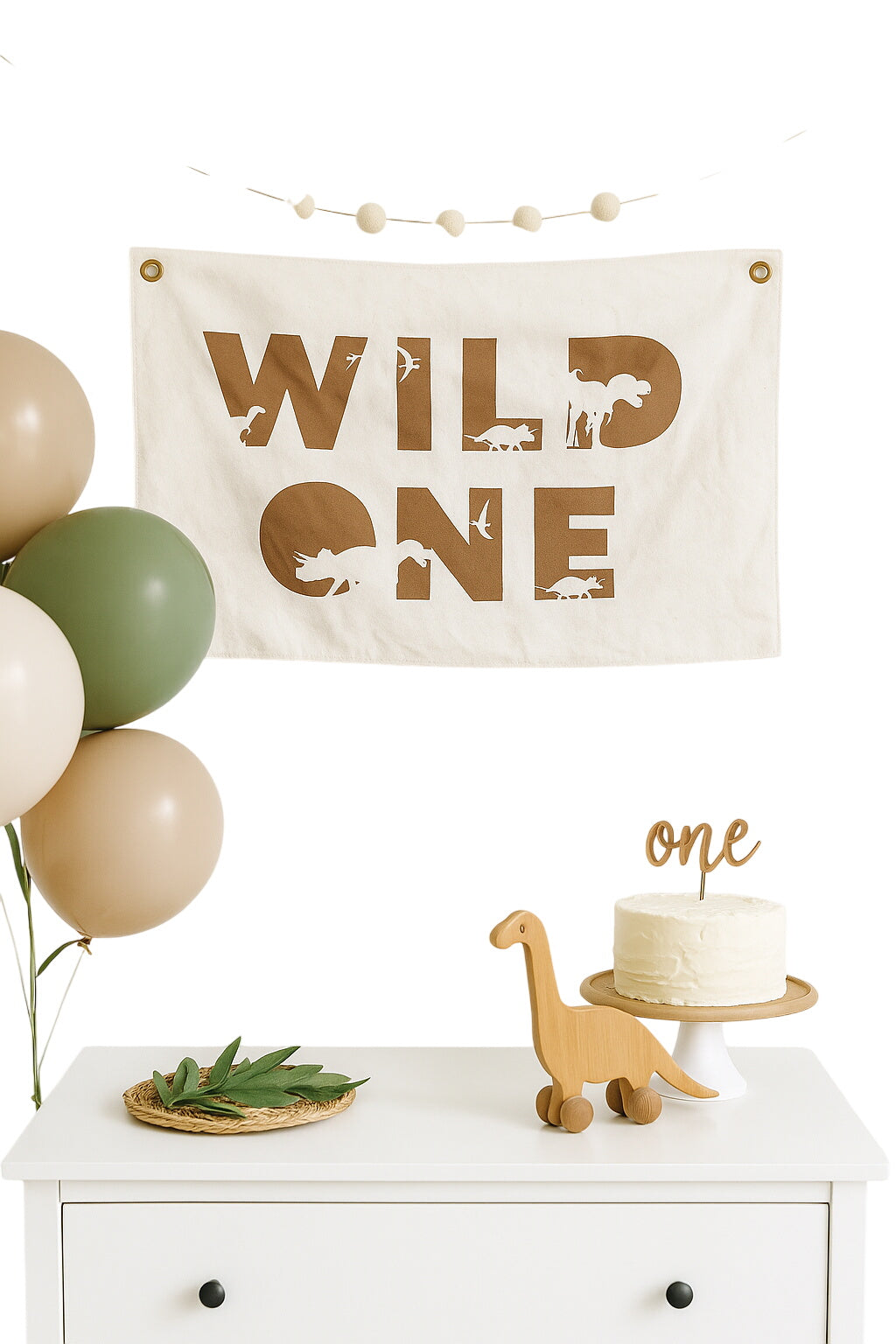 Wild One First Birthday Canvas Banner - Dino Theme