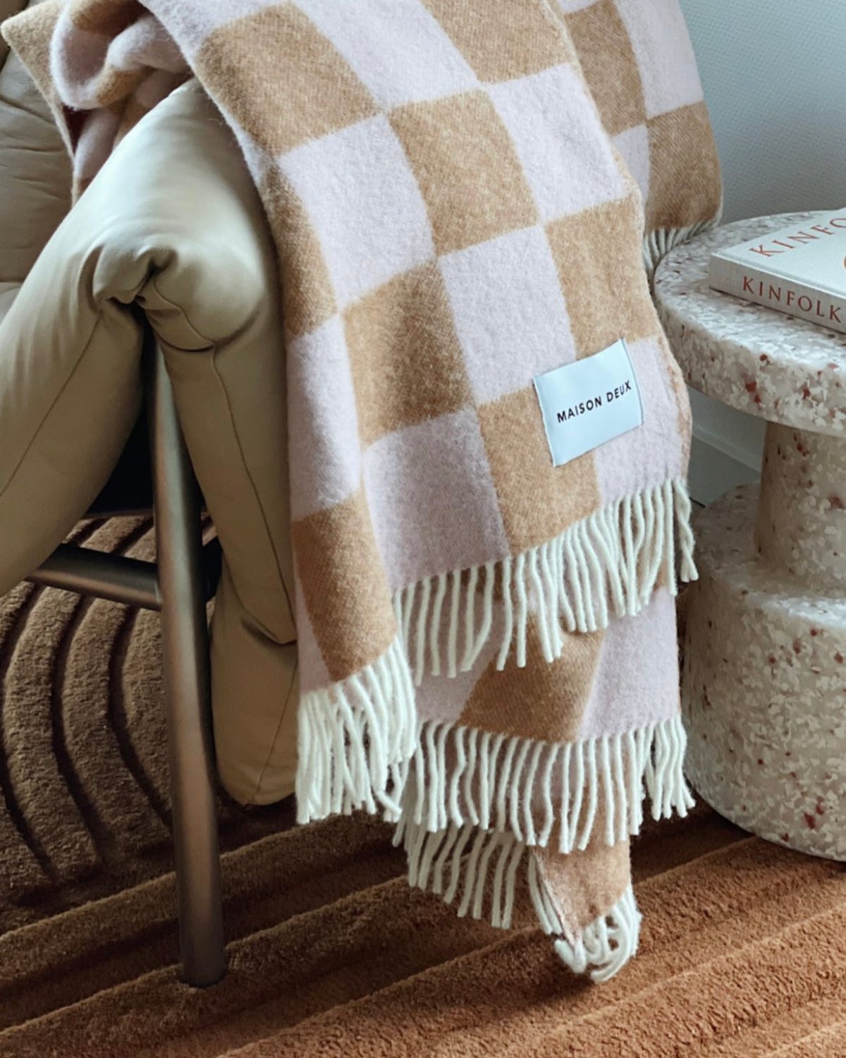 Maison Deux Blanket Checkerboard Terra Brown / Pink 4.25 X 6.5 Ft