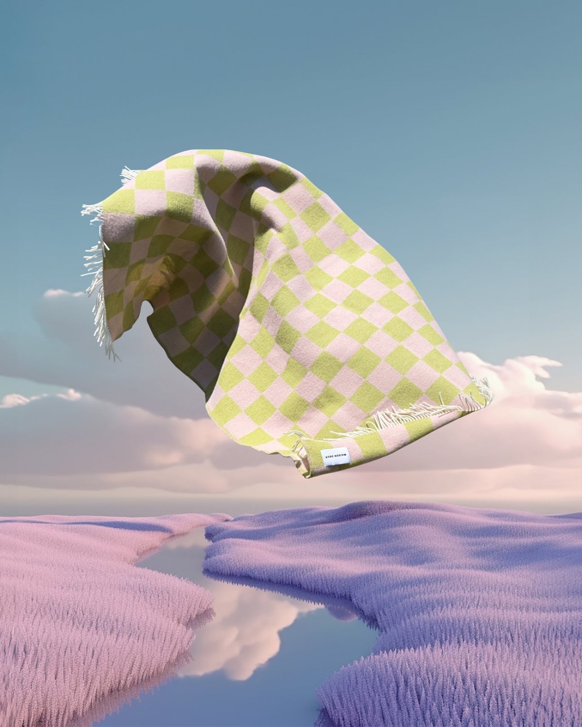 Maison Deux Blanket Checkerboard Kiwi / Pink 4.25 X 6.5 Ft