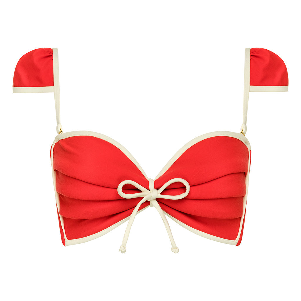 Cherry Cream Binded Cabana Bow Bikini Top