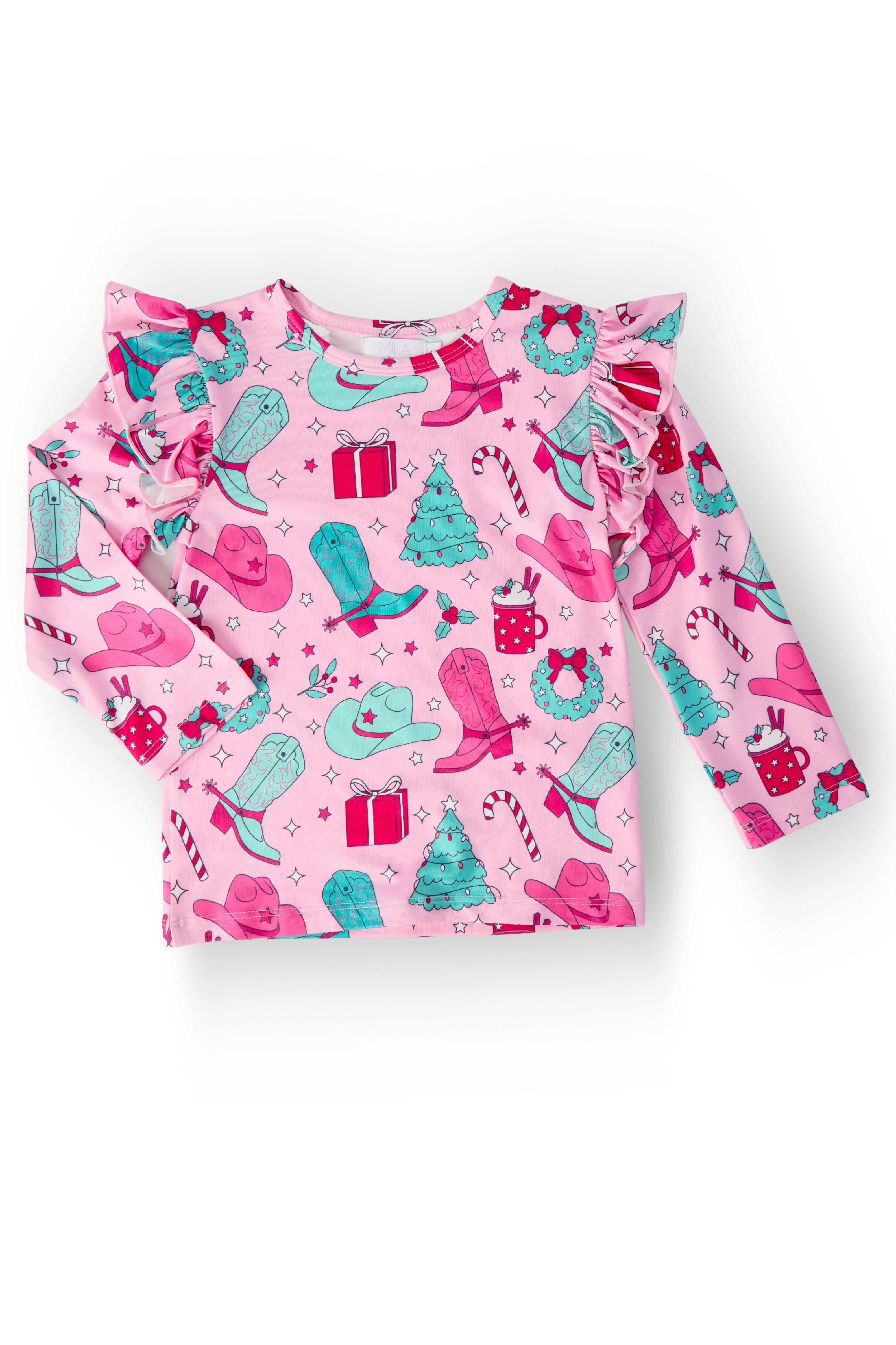 Christmas Cowgirl L/s Ruffle Tee