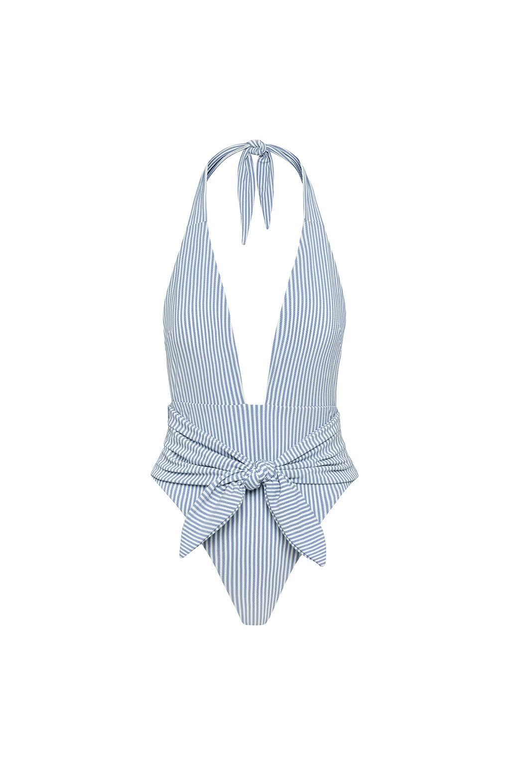 Classic Blue Stripe Tropez Tie-up One-piece
