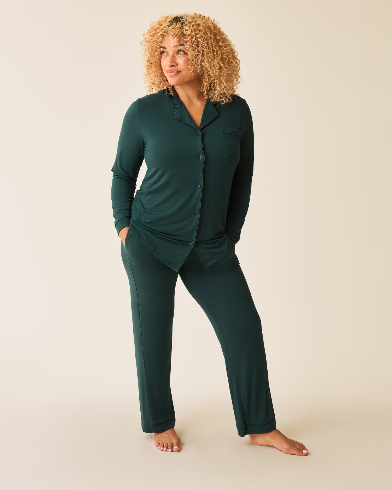 Clea Bamboo Long Sleeve Pajama Set | Evergreen