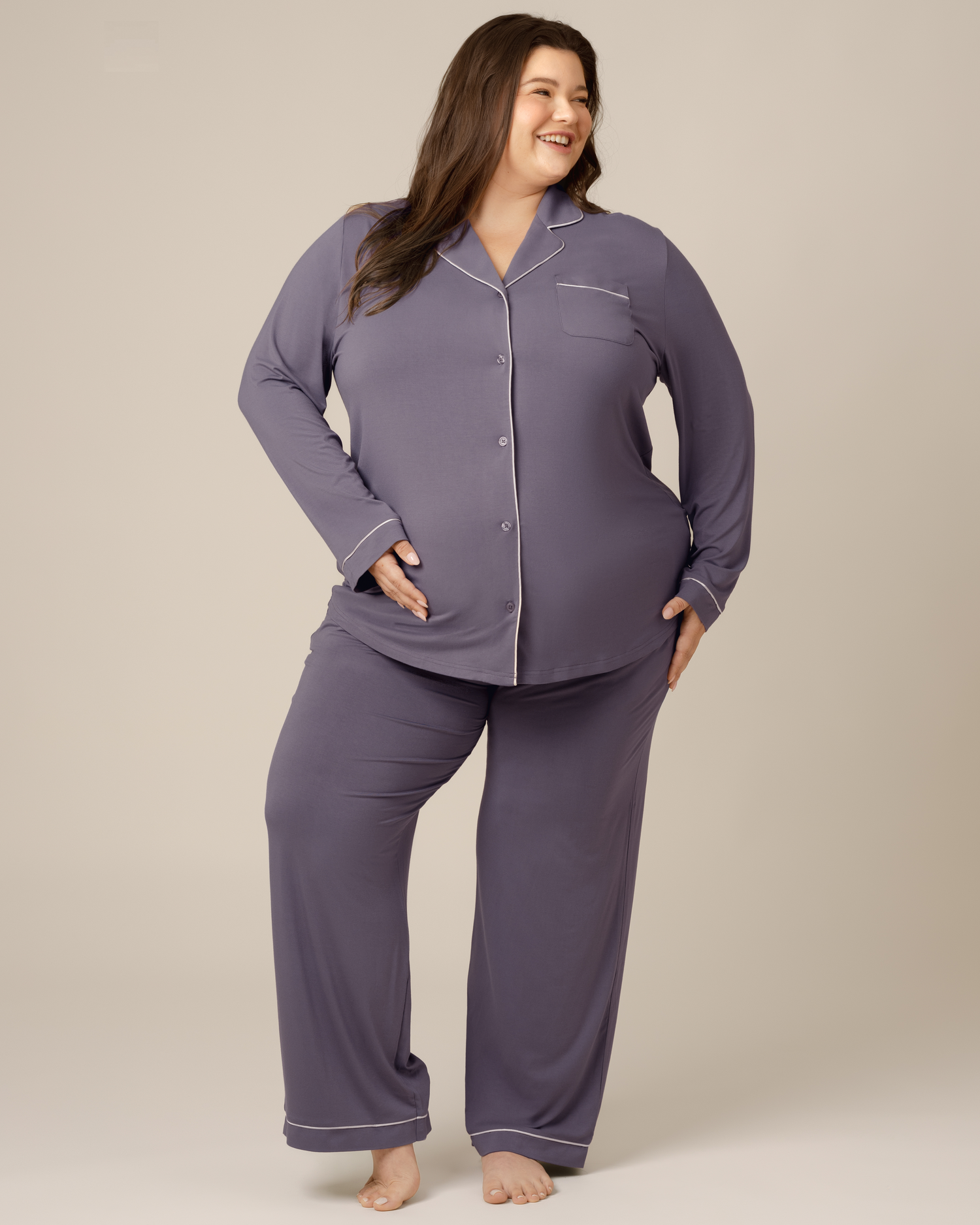 Clea Bamboo Long Sleeve Pajama Set | Granite