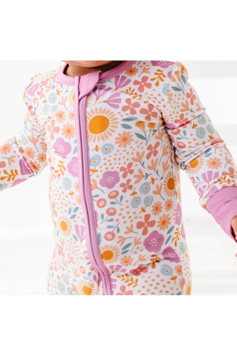 Bamboo One Piece Zip Pajama - Darling Spring Daisy