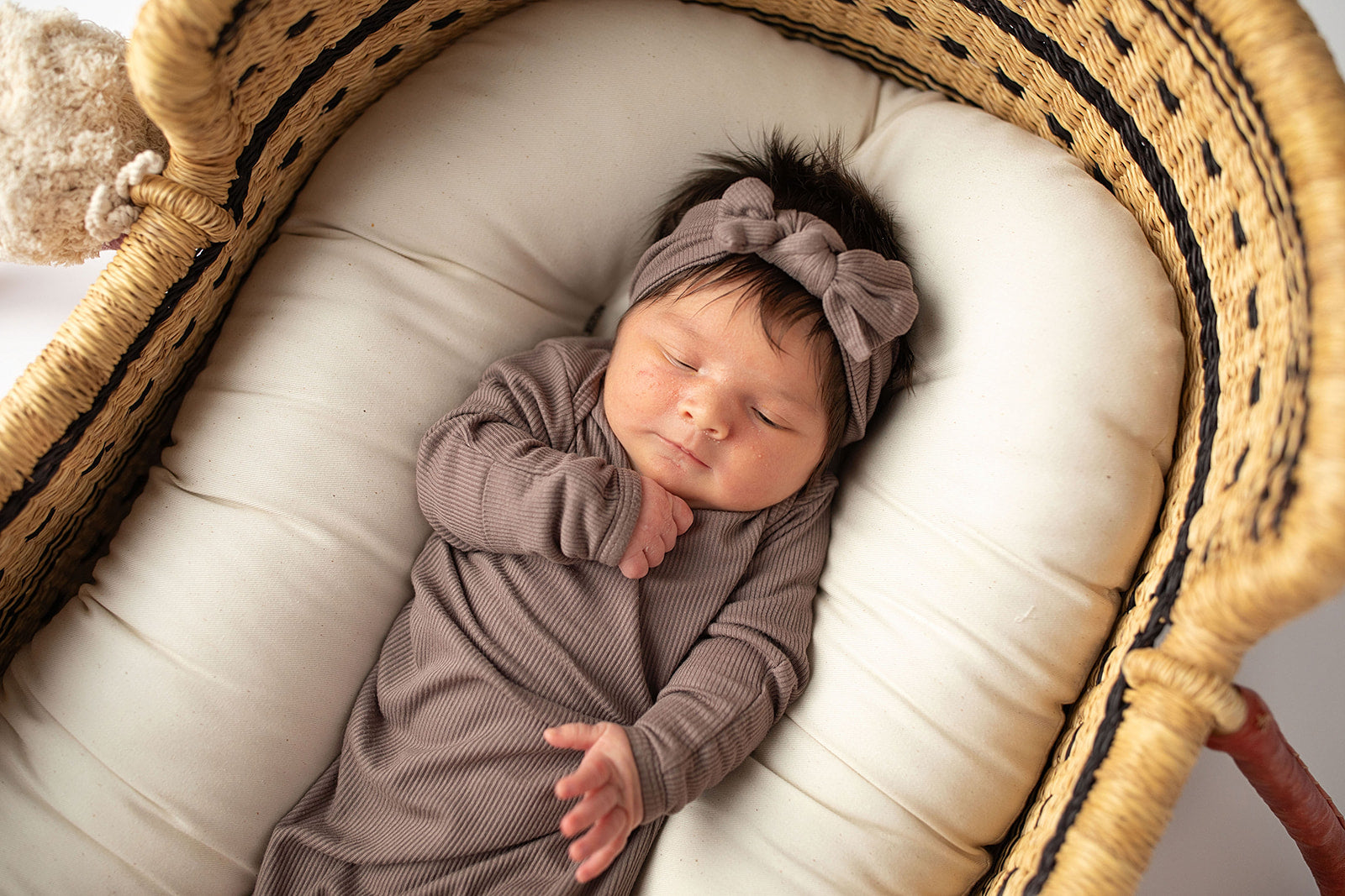 Cocoa Brown Ribbed Knotted Newborn Baby Gown