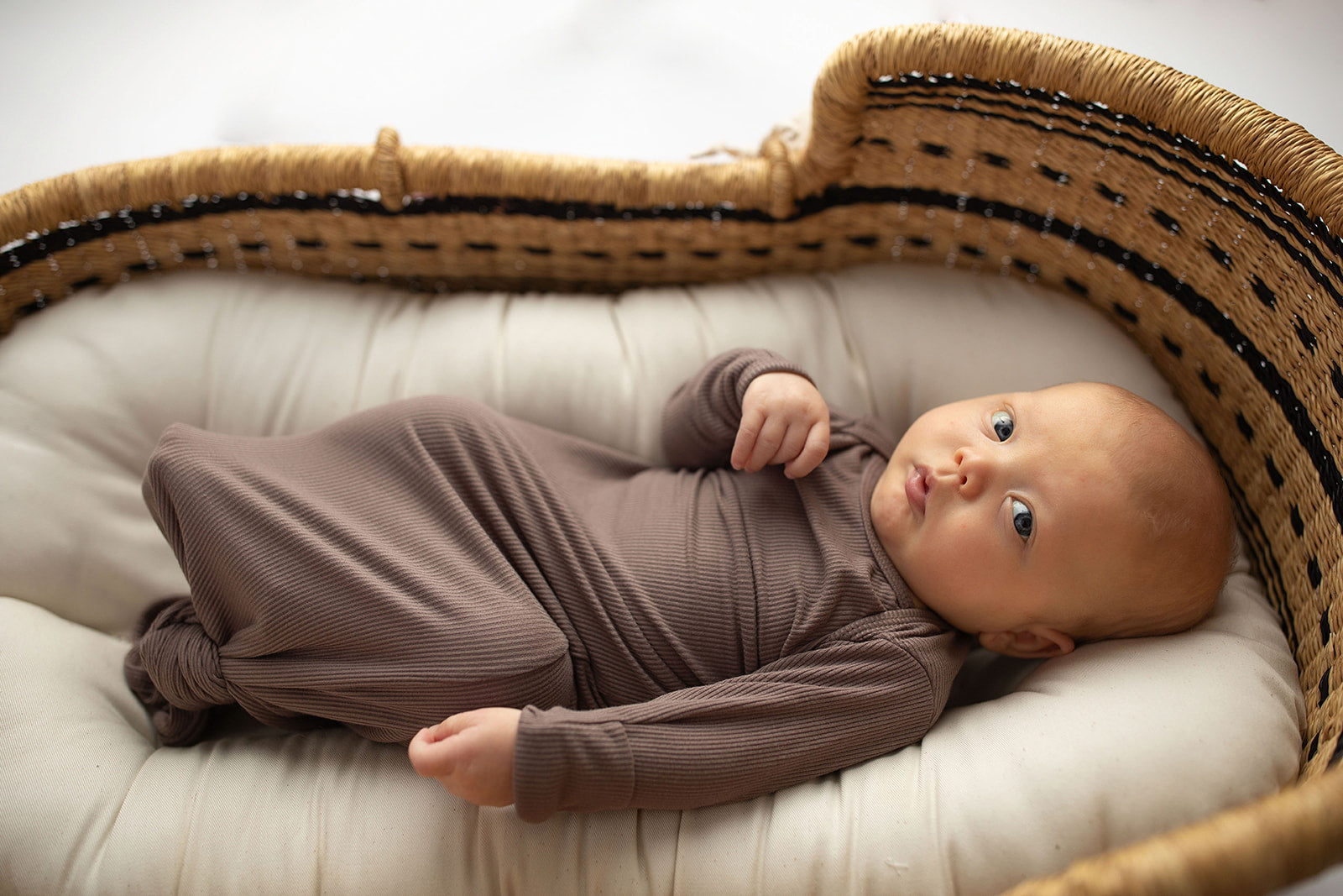 Cocoa Brown Ribbed Knotted Newborn Baby Gown