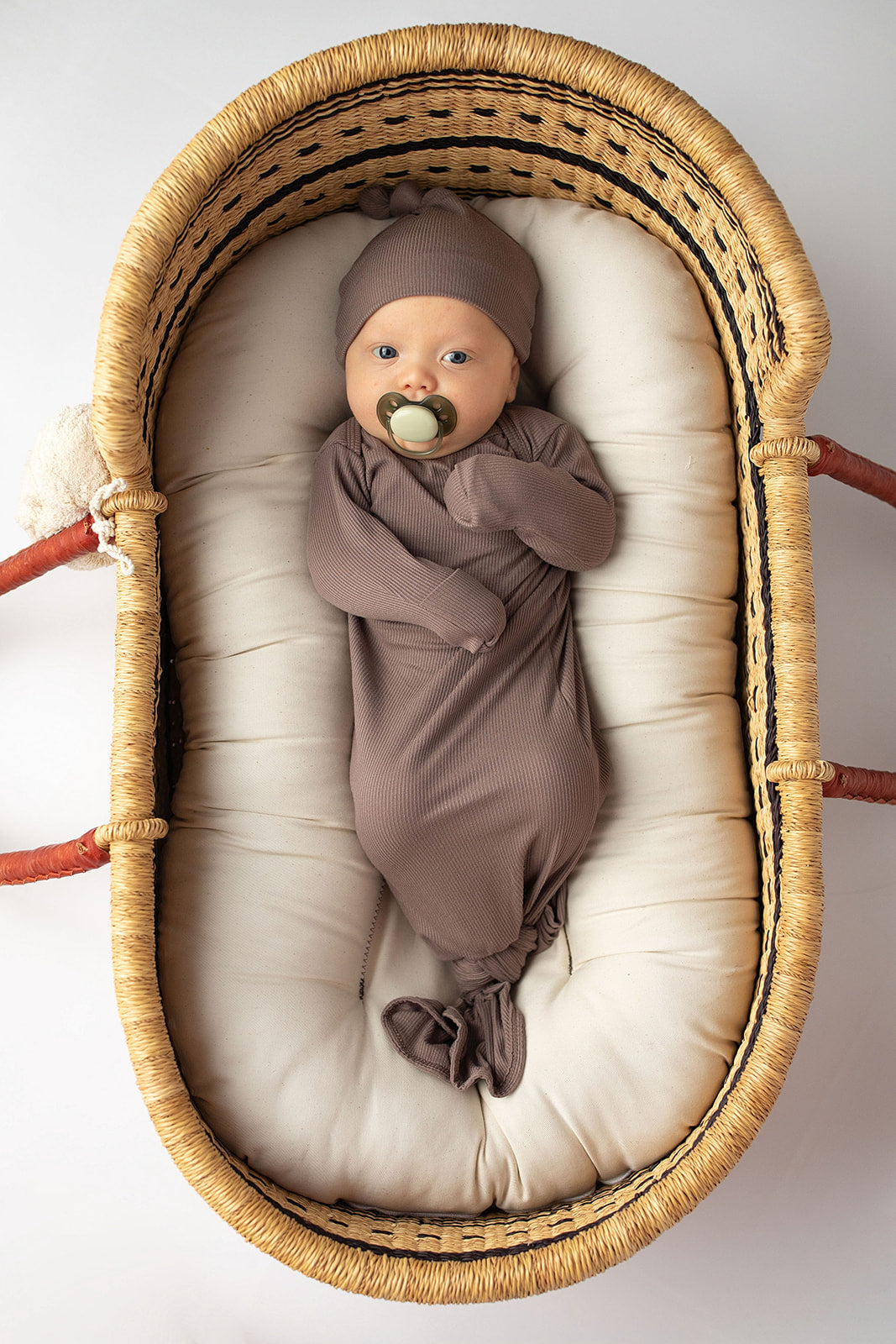 Cocoa Brown Ribbed Knotted Newborn Baby Gown