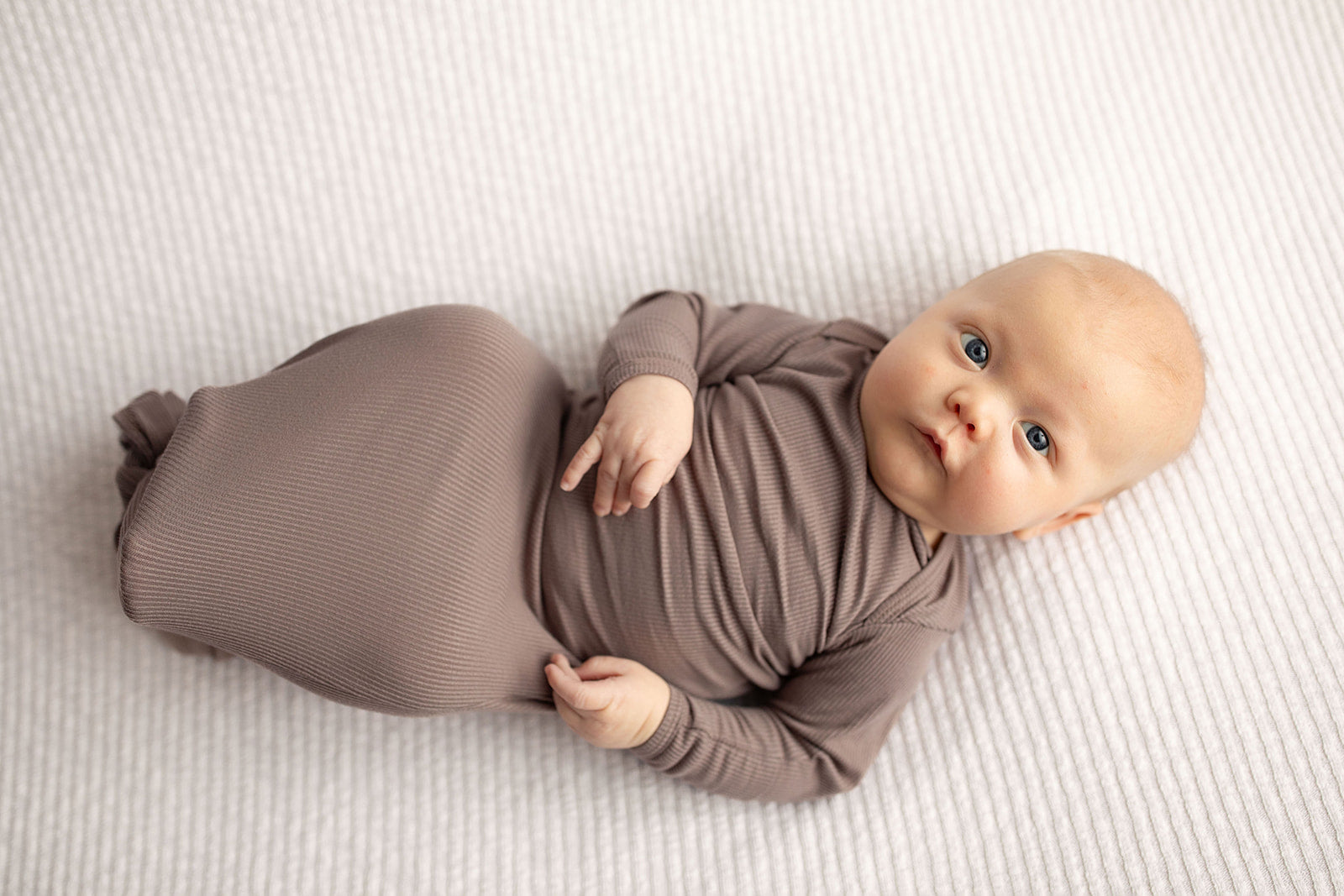 Cocoa Brown Ribbed Knotted Newborn Baby Gown