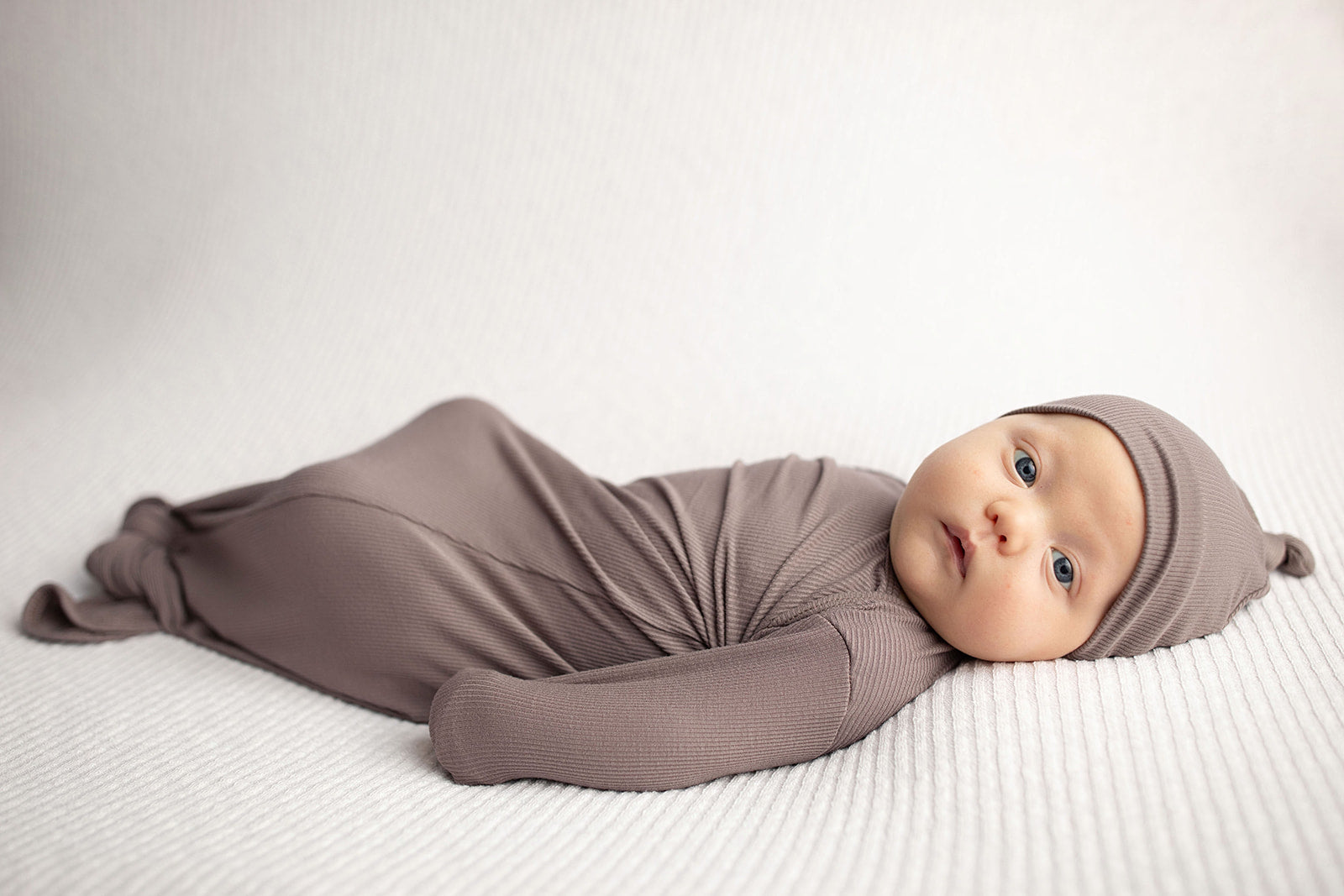 Cocoa Brown Ribbed Knotted Newborn Baby Gown