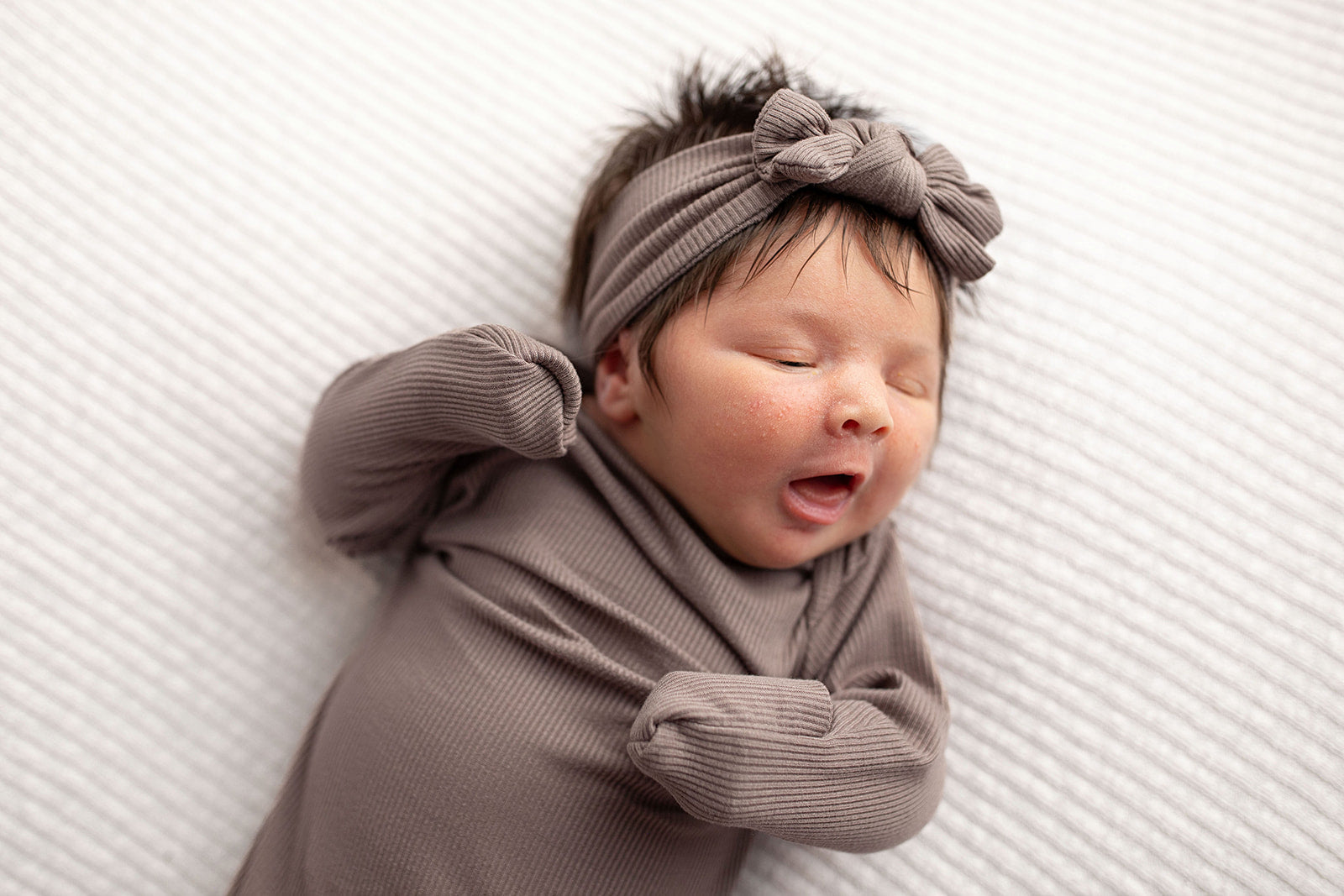 Cocoa Brown Ribbed Knotted Newborn Baby Gown