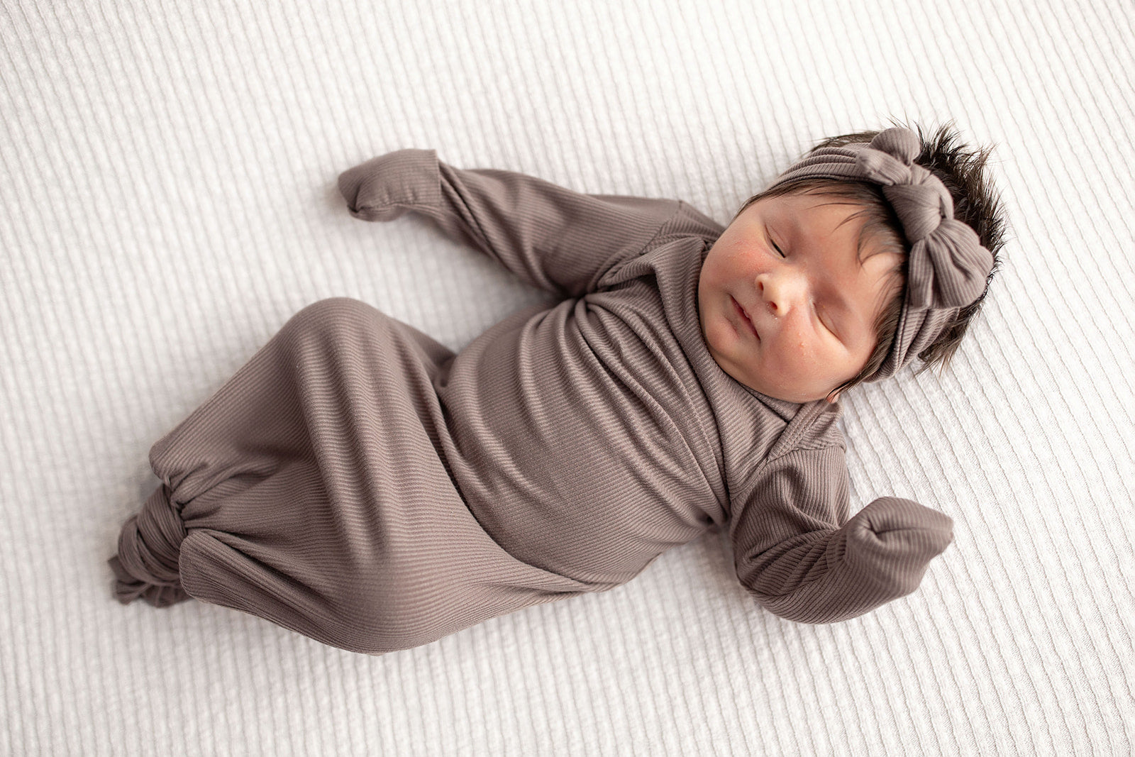 Cocoa Brown Ribbed Knotted Newborn Baby Gown