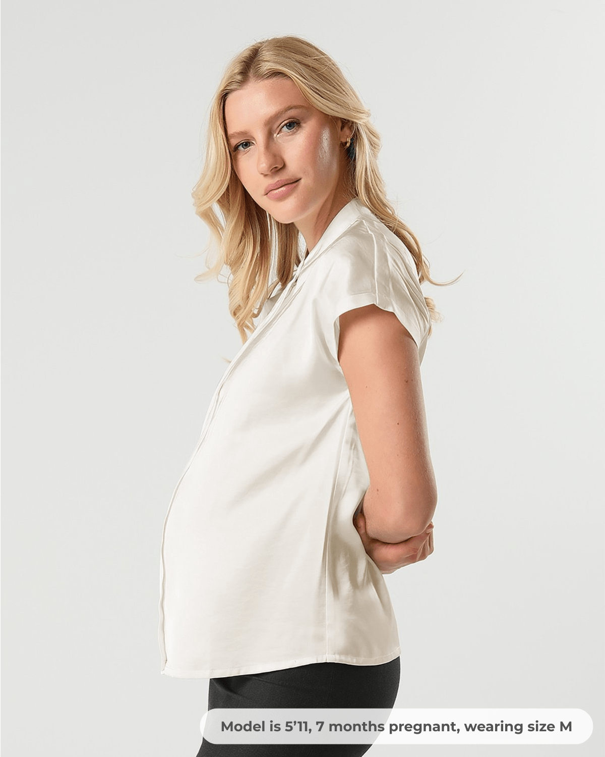 *new* Short Sleeve Satin Maternity Shell Top With Concealed Nursing Zip