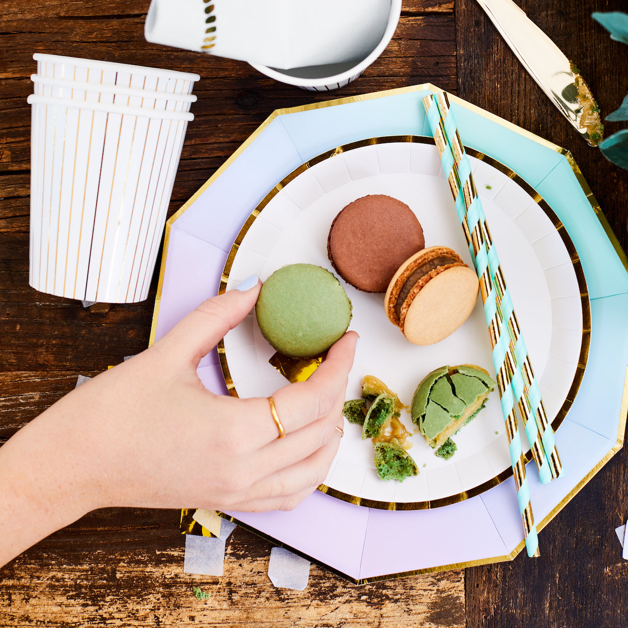 Mint And Gold Paper Straws (25 Per Pack)