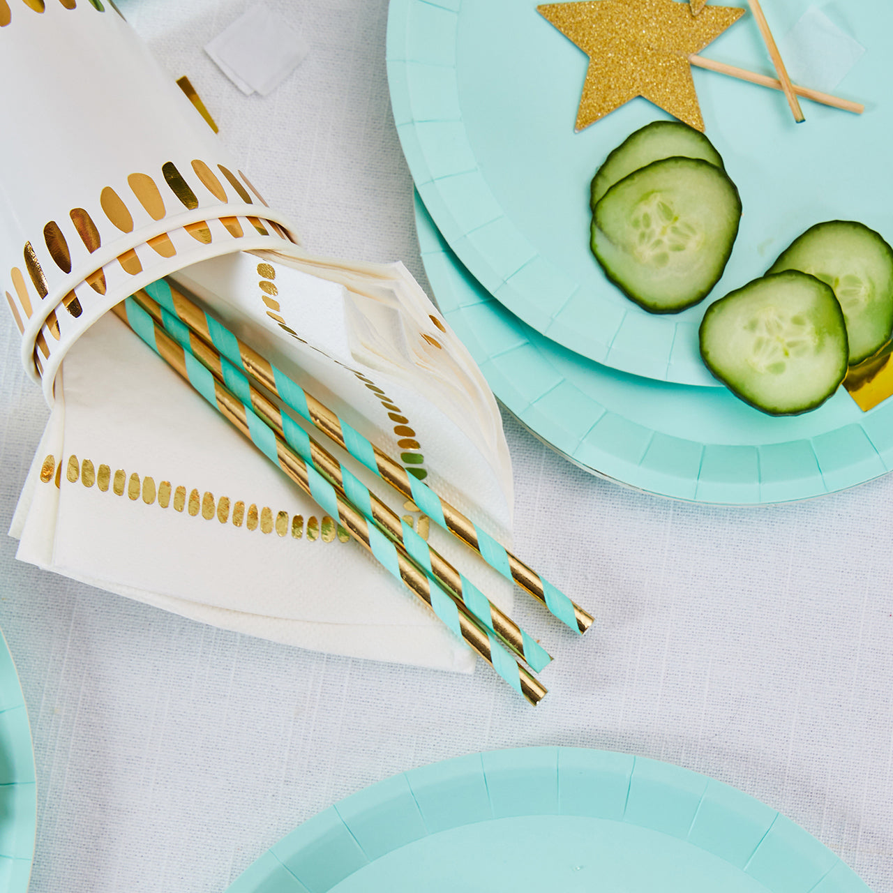 Mint And Gold Paper Straws (25 Per Pack)