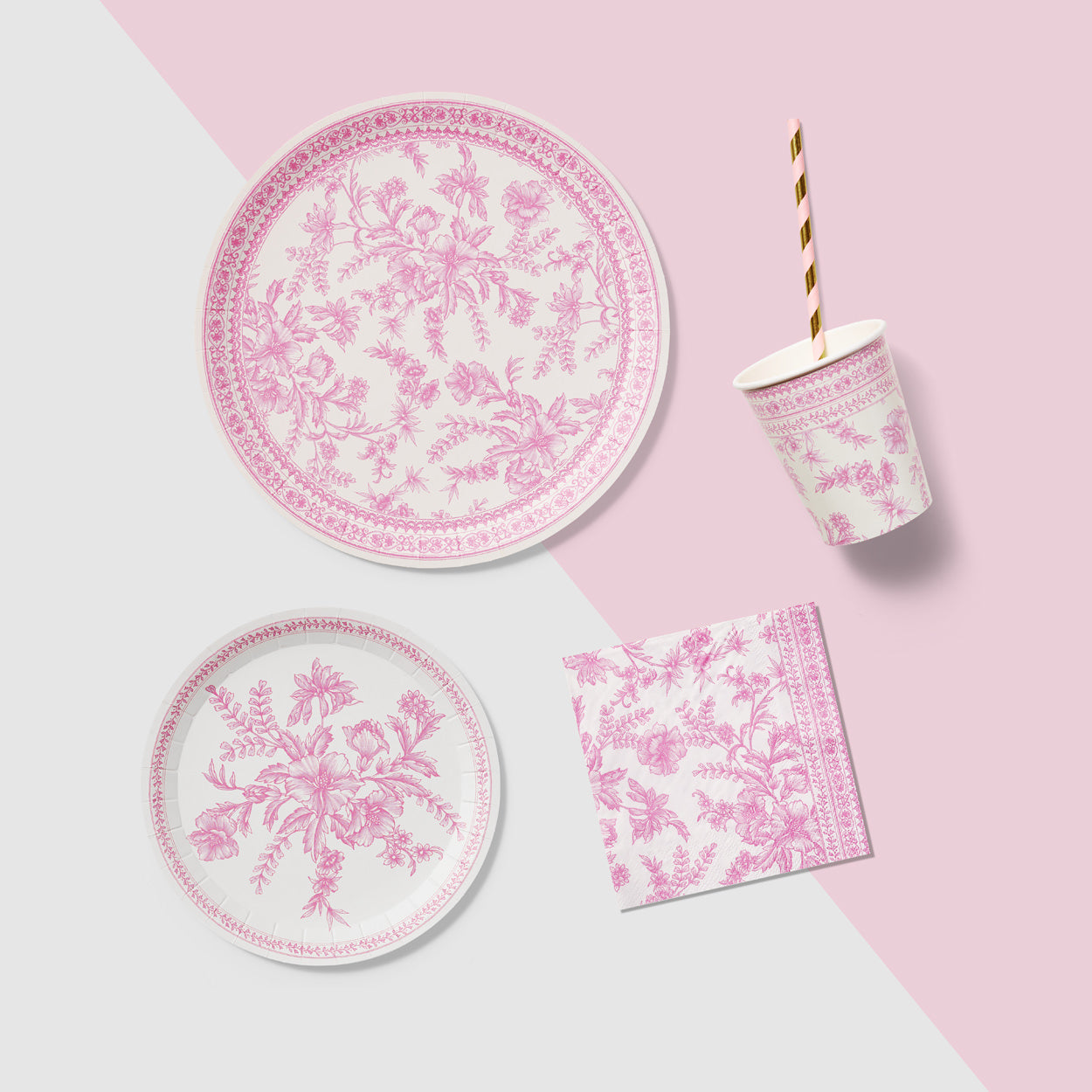 Pink Toile Cups (10 Per Pack)