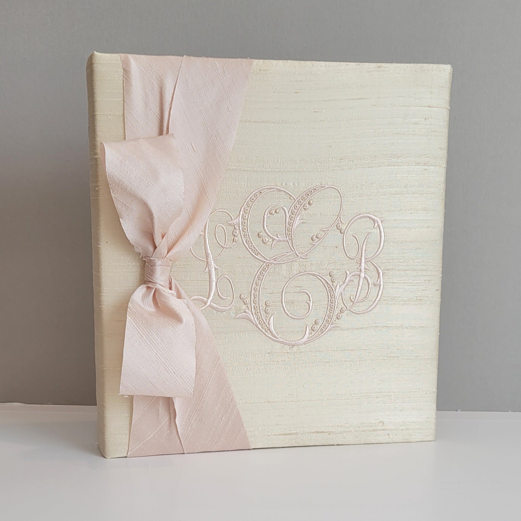 Baby Memory Book - Cream Silk (w/ Silk Bow)