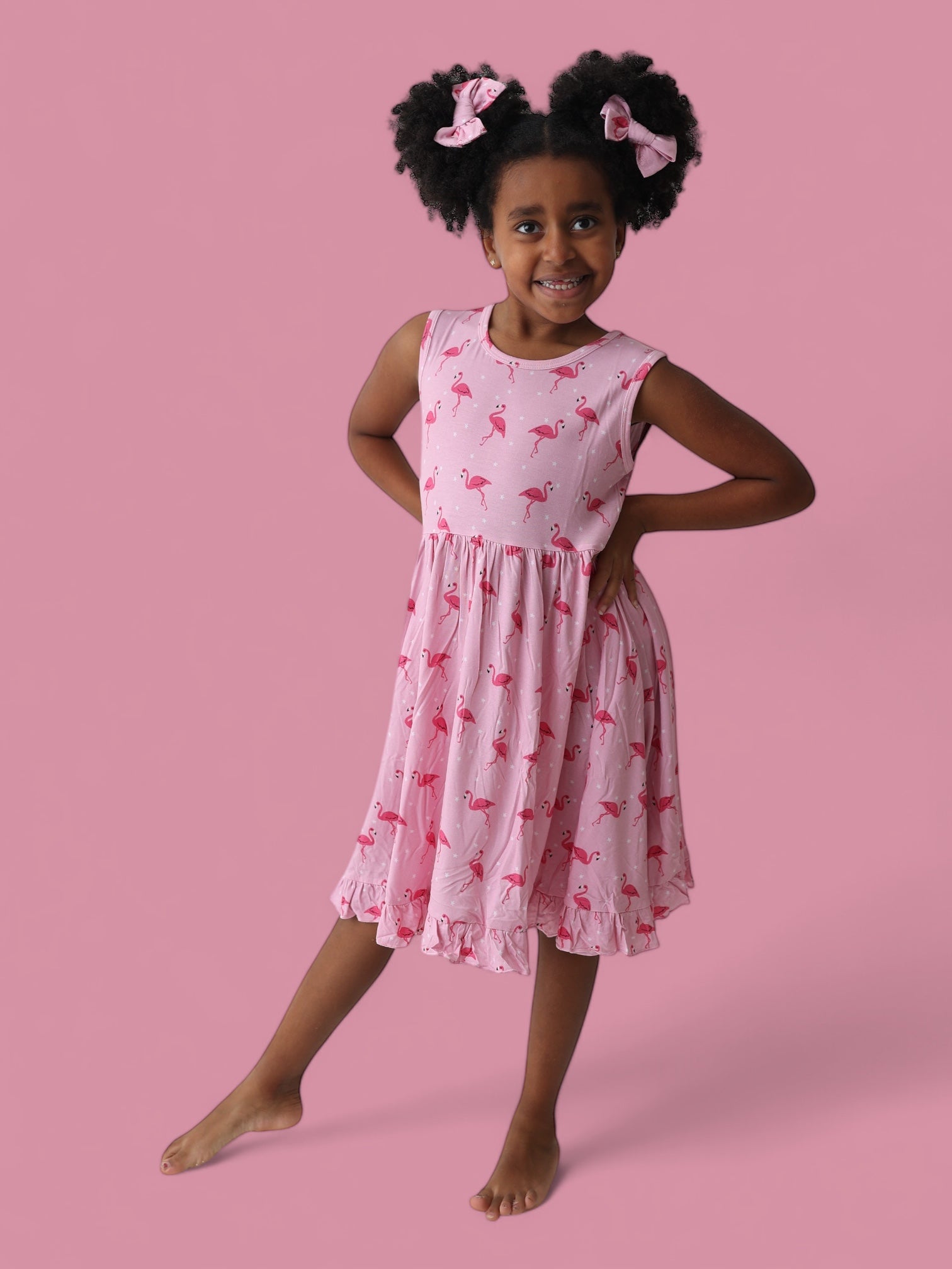 Flocking Flamingos Sleeveless Dream Ruffle Dress