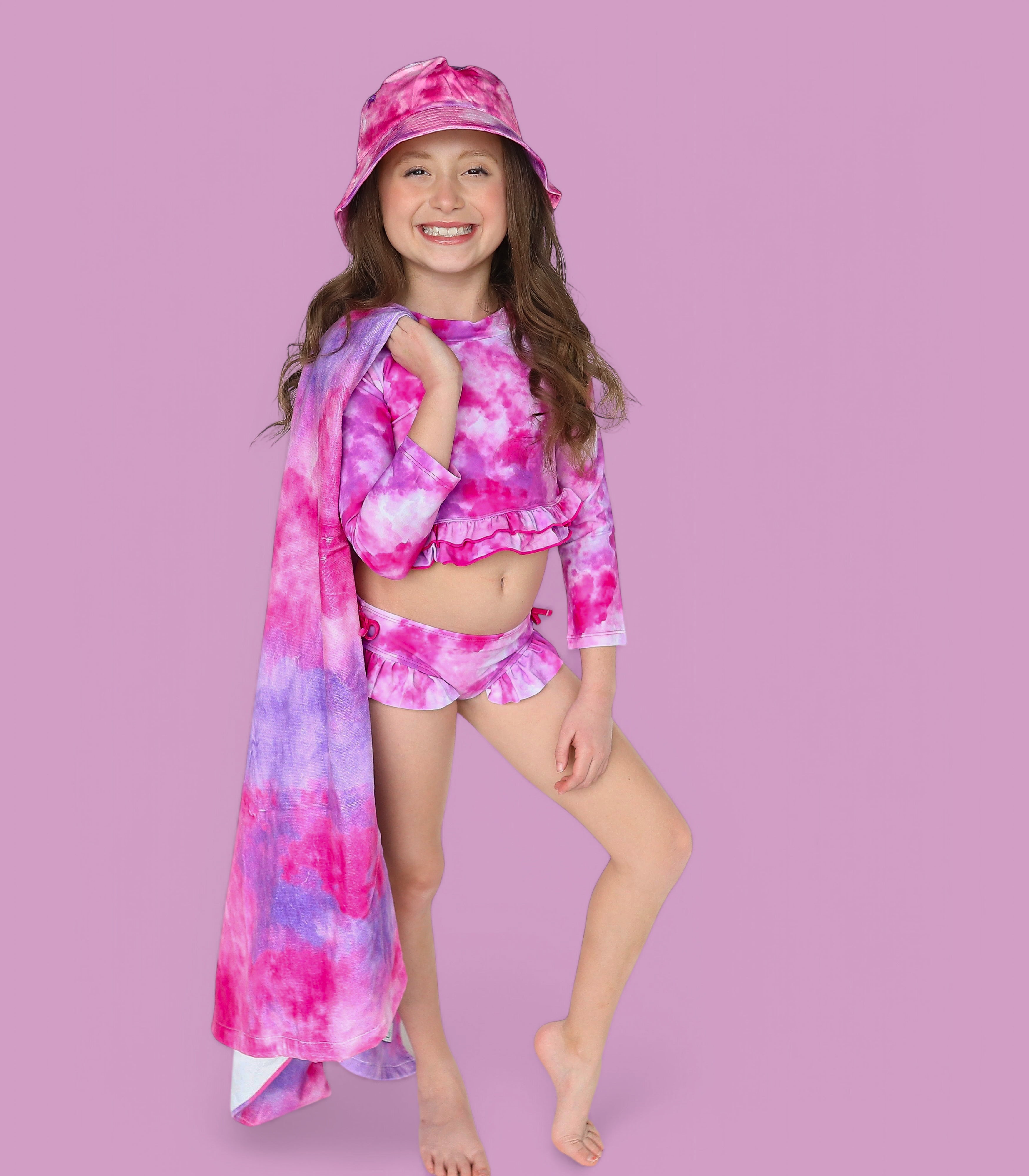 Candy Clouds Dream 2-piece Rash Guard Ruffle Swim Suit