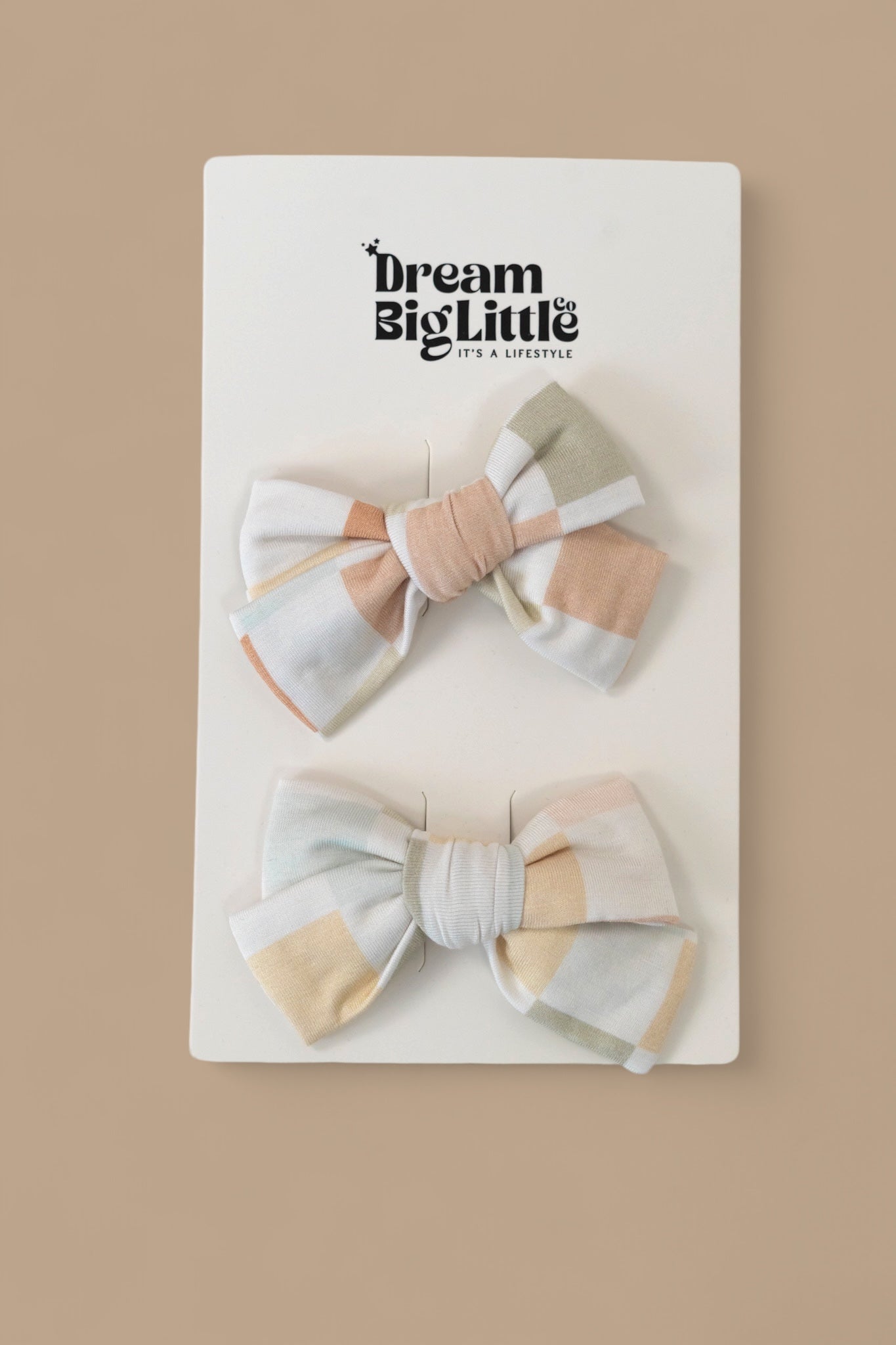 Muted Checkers Dream Bow Hair Clips