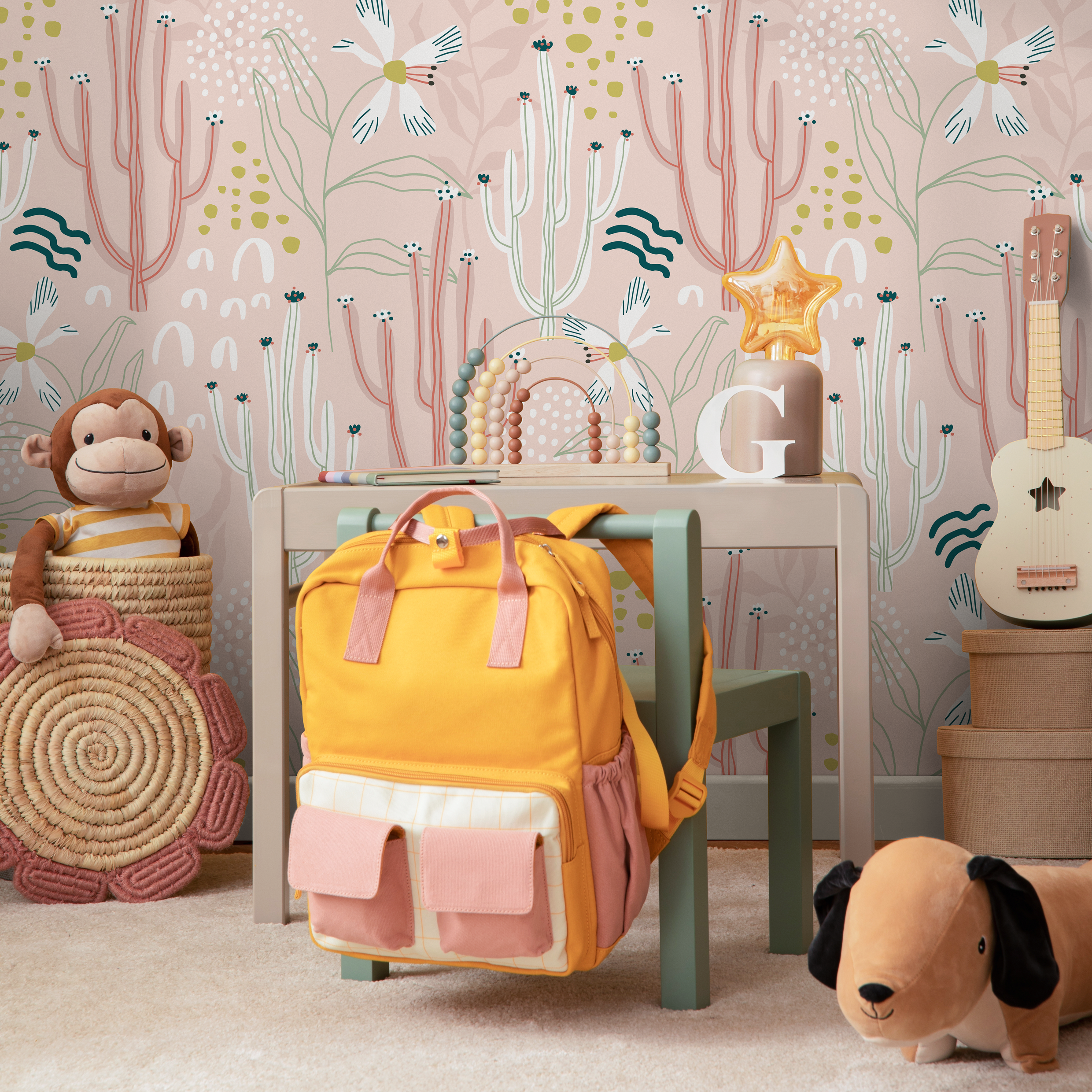 Cactus Wallpaper With Whimsical Desert Flowers In Pink, Green, And White - D313