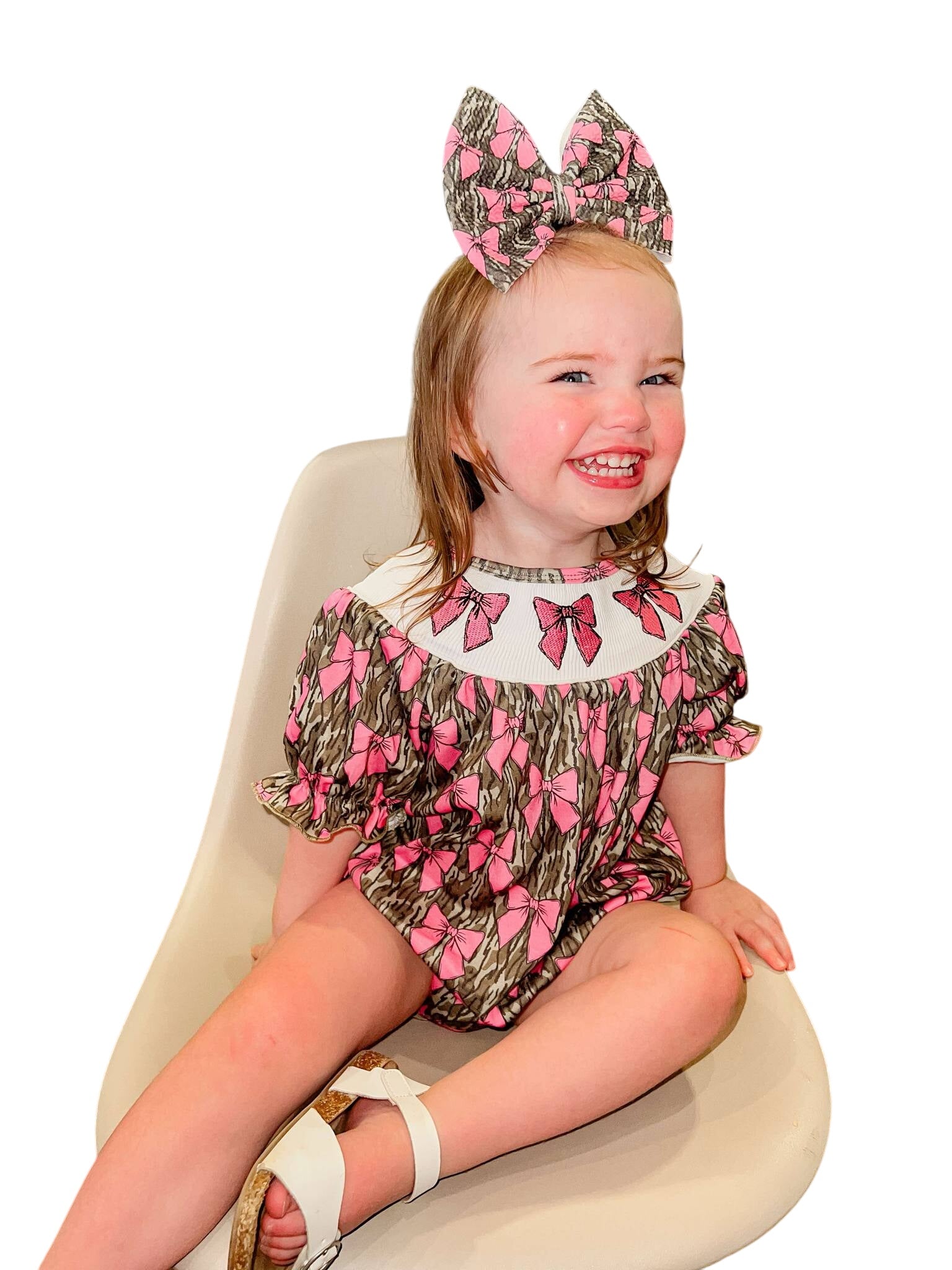 Smocked Camo Bows Romper