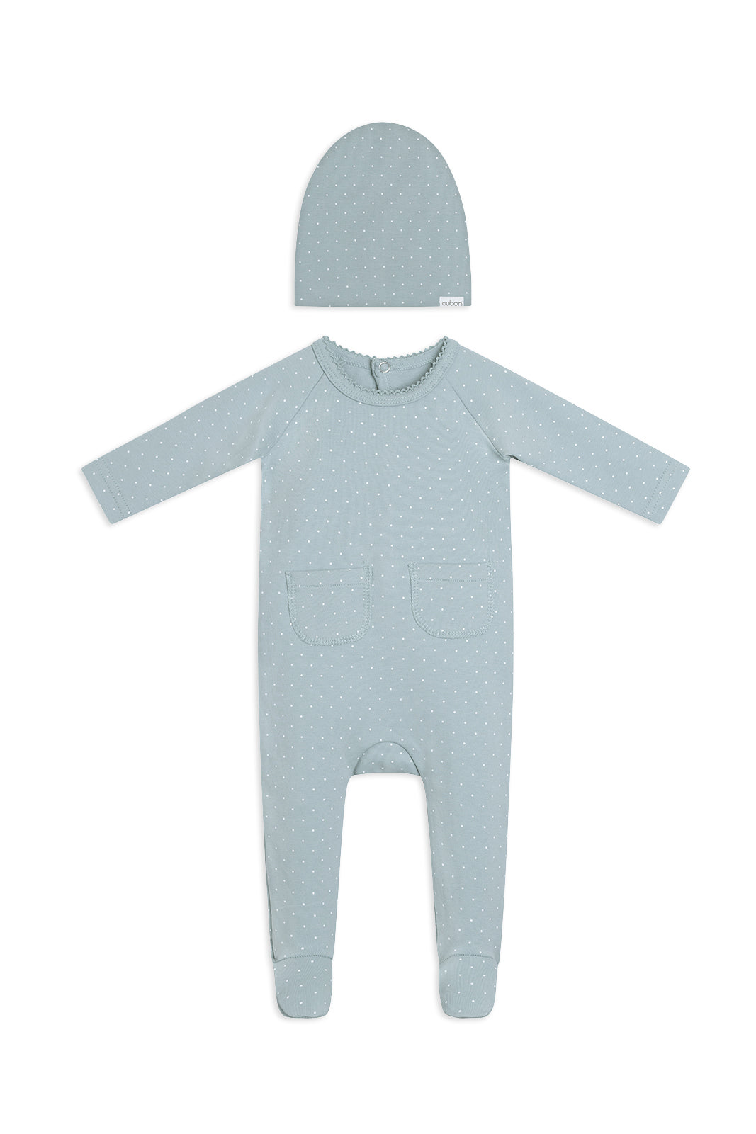 Sage Dot Footie + Hat