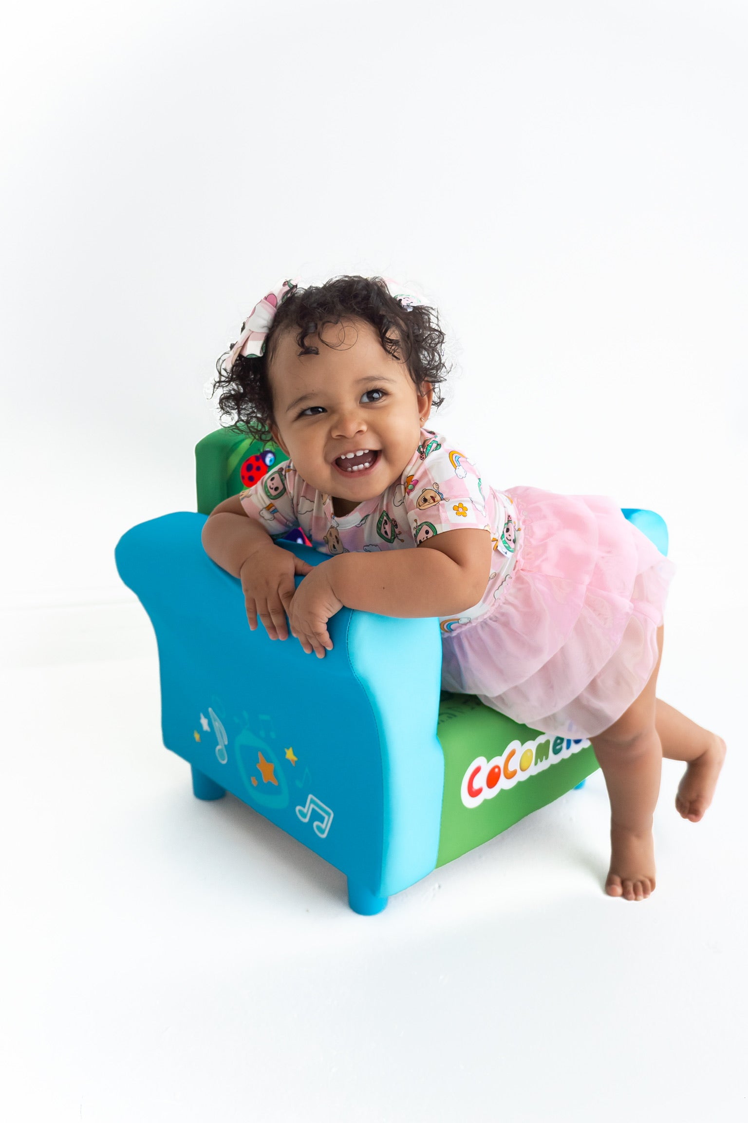 Dream Big Little Co X Cocomelon Jj Rainbow Checkers Dream Tutu Short Sleeve Bodysuit Dress