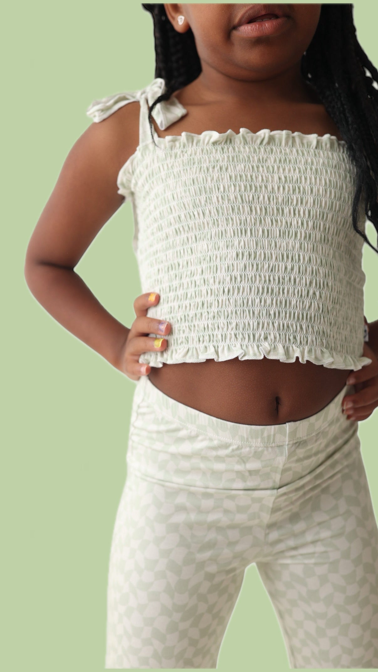 Sage Wavy Checkers Dream Smocked Flare Set