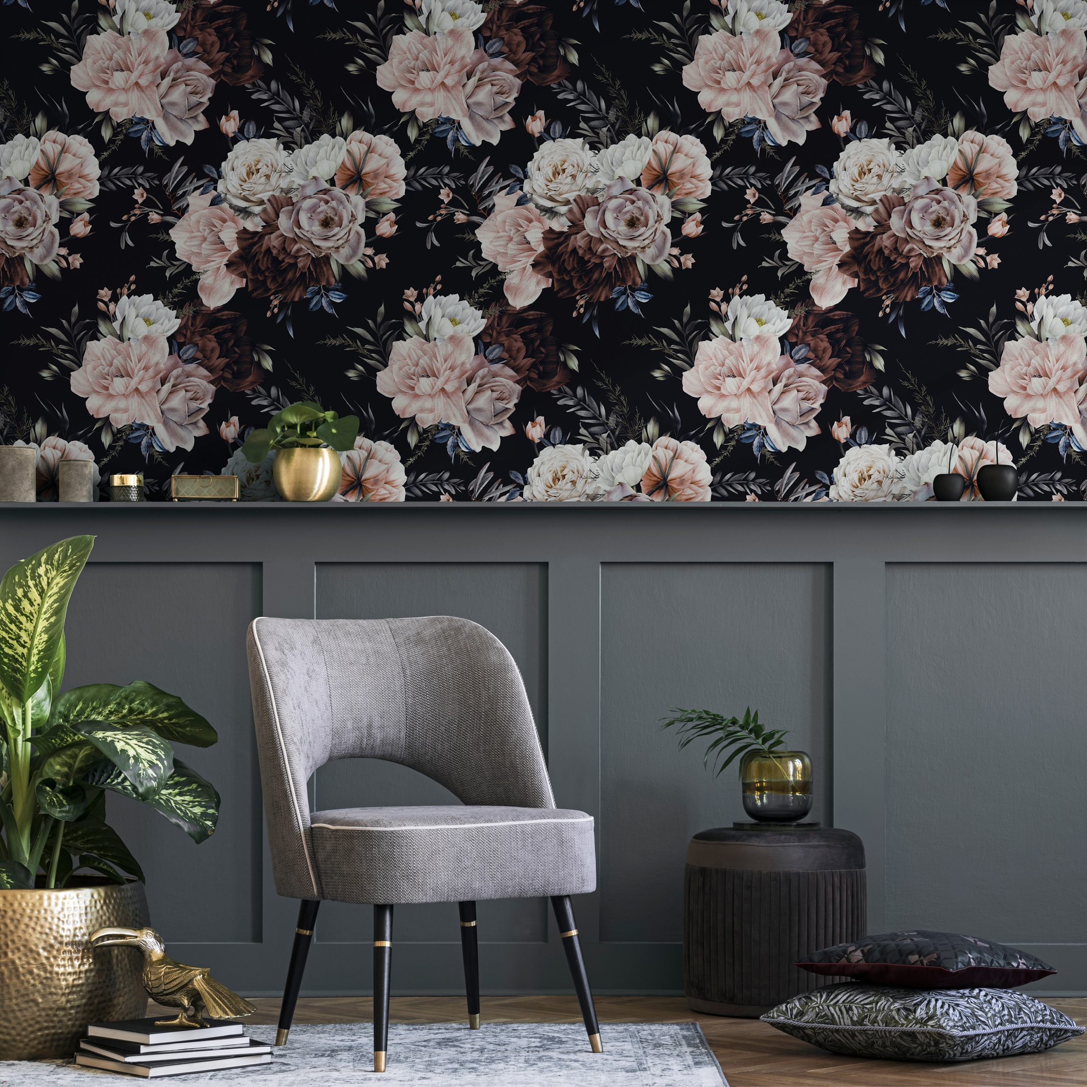 Floral Wallpaper Featuring Romantic Rose Bouquets In Pink, Mauve, And Burgundy - D545