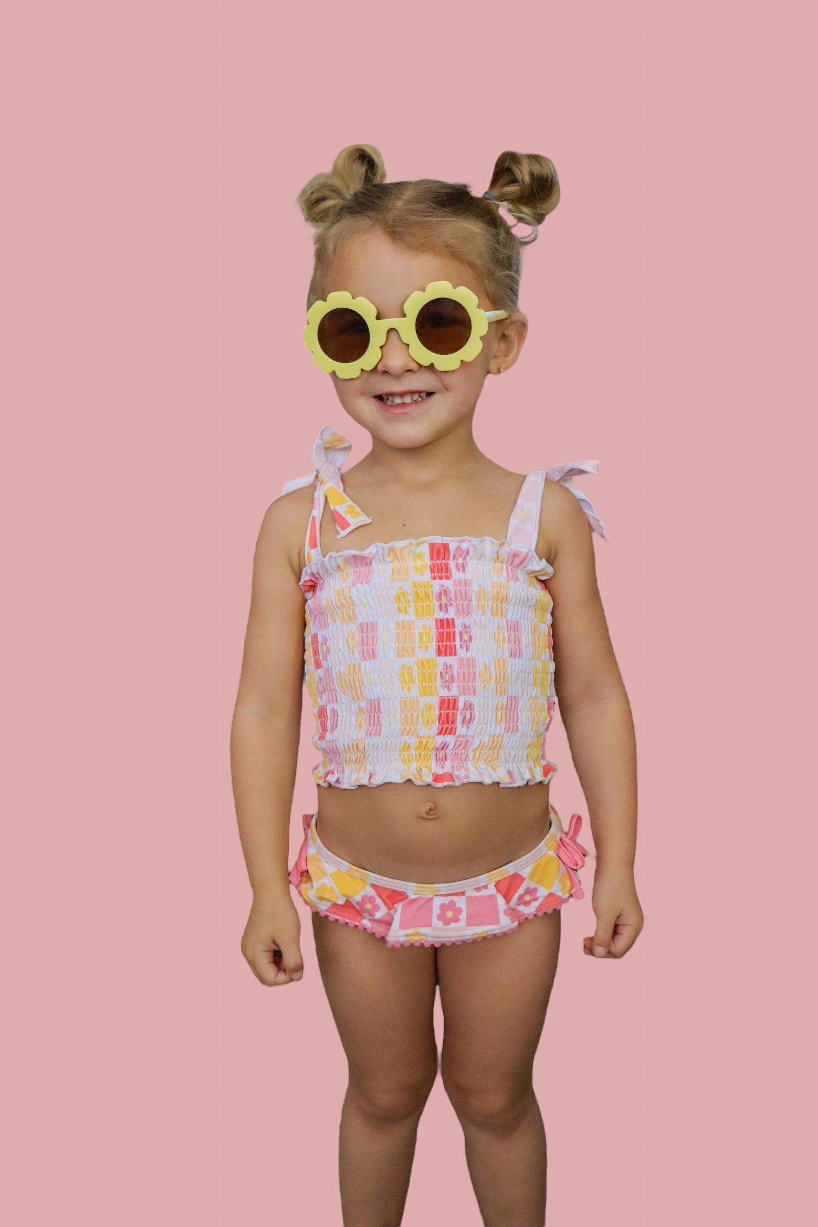 Summer Sunset Checkers Dream Smocked Tankini Two Piece Swim Suit