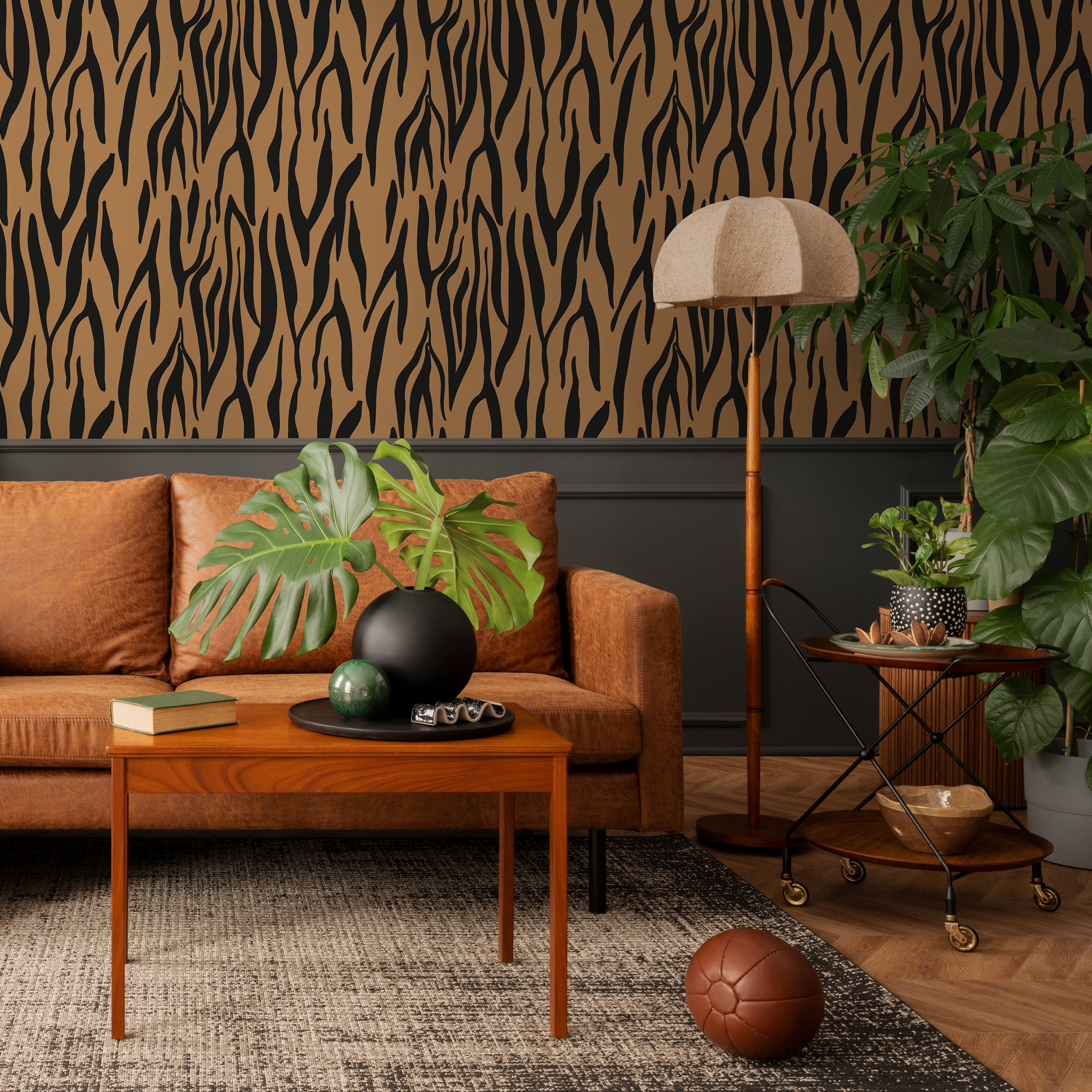 Animal Print Wallpaper With A Bold Tiger Stripe Motif In Black And Brown - D608