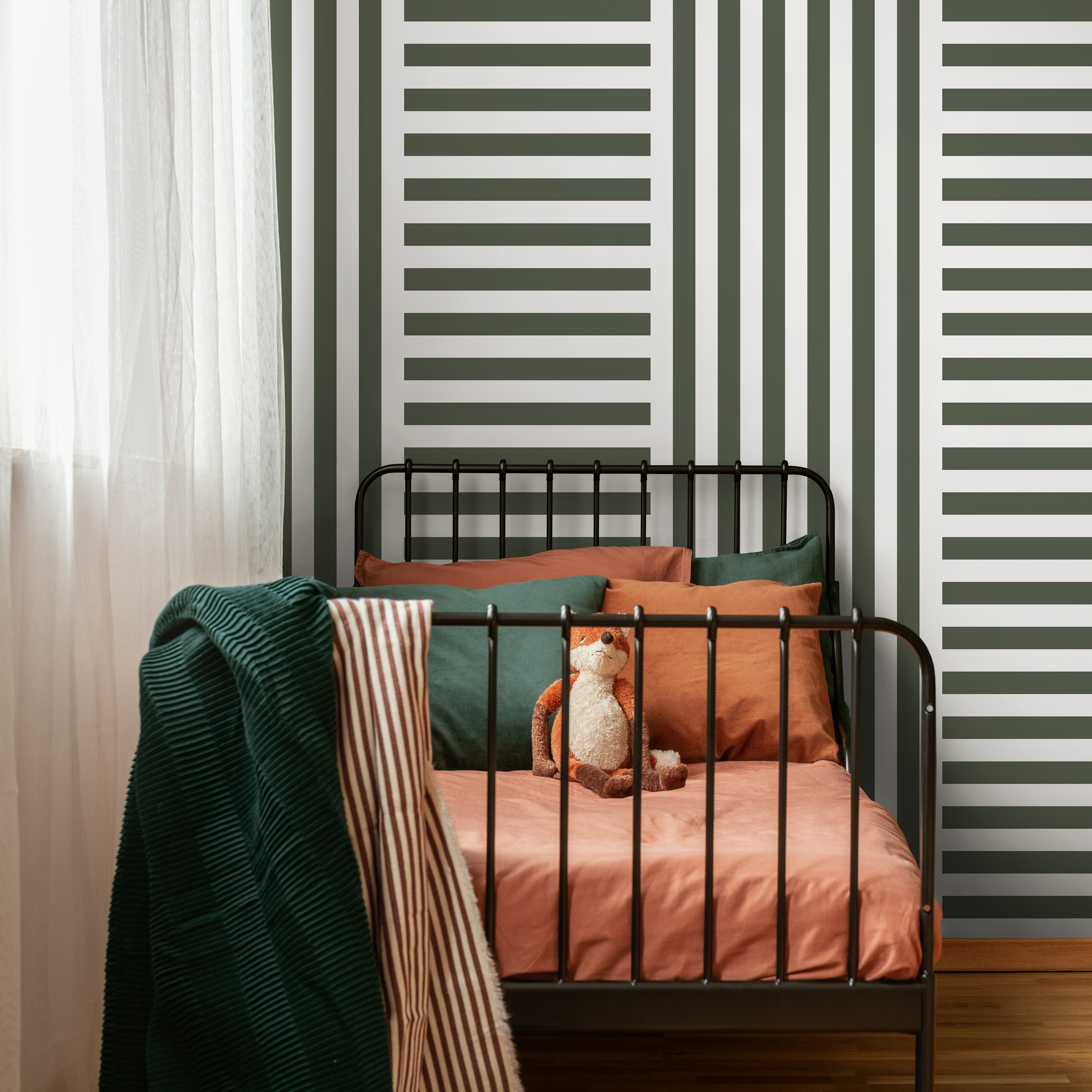 Geometric Wallpaper With Alternating Block Stripes In Olive Green - D735
