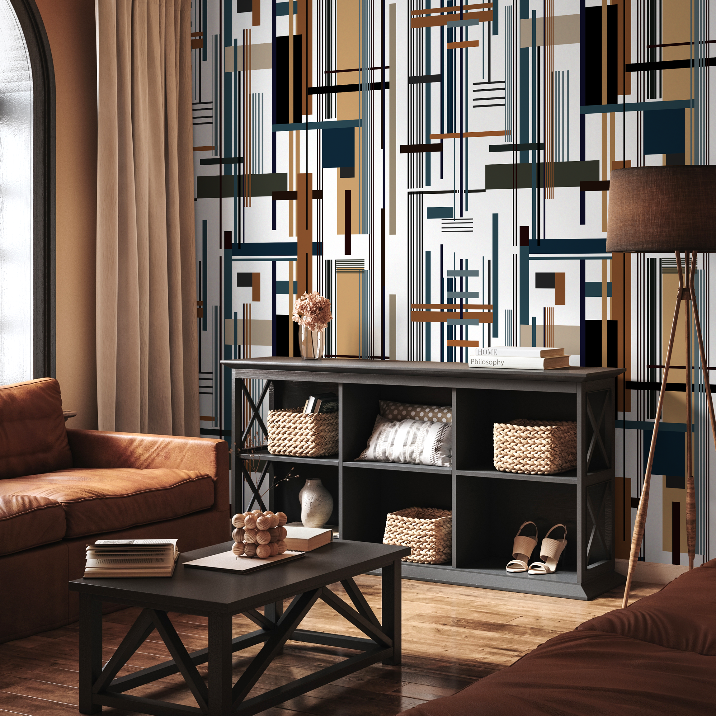 Abstract Wallpaper With Intersecting Geometric Lines In Black, Blue, And Brown - D752