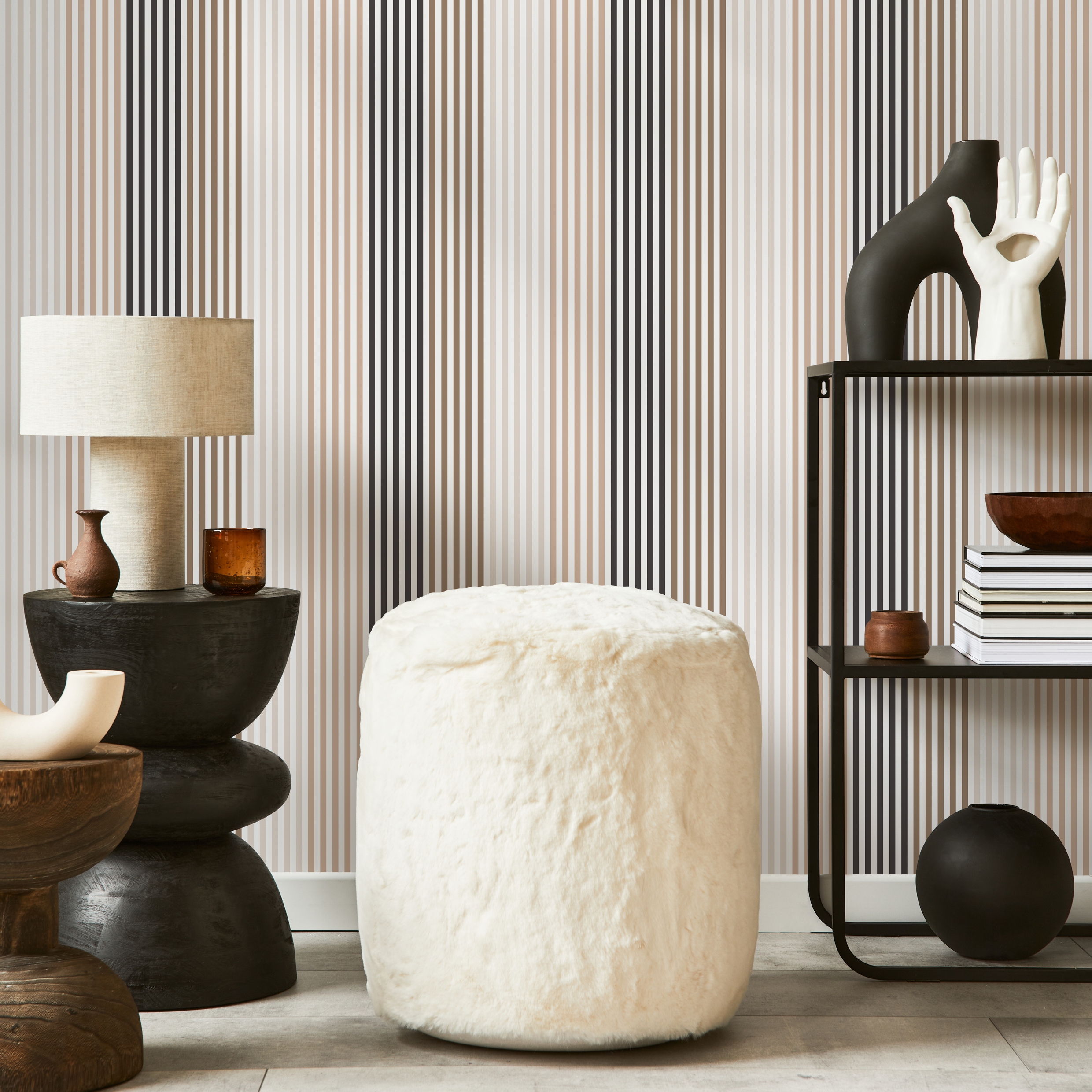 Modern Striped Wallpaper With Vertical Lines In Beige, Brown, And Black - D755