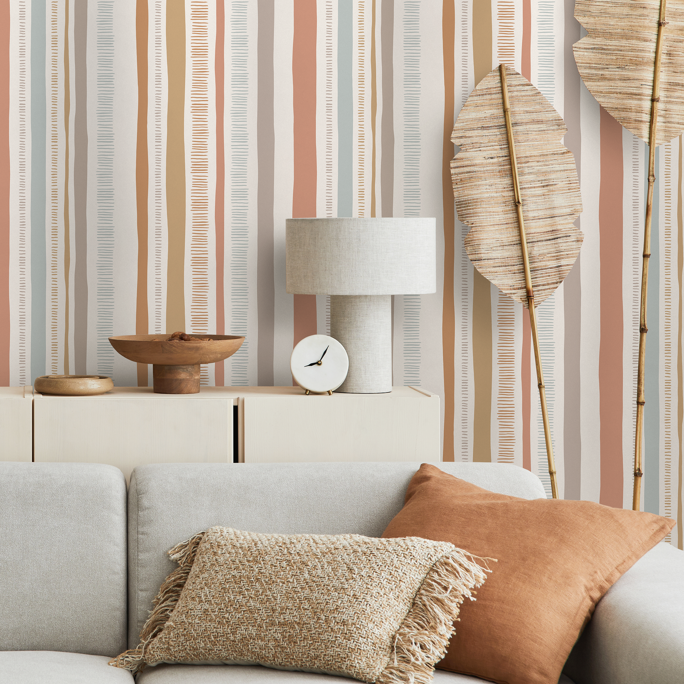 Abstract Striped Wallpaper In Pink, Blue, And Beige - D834