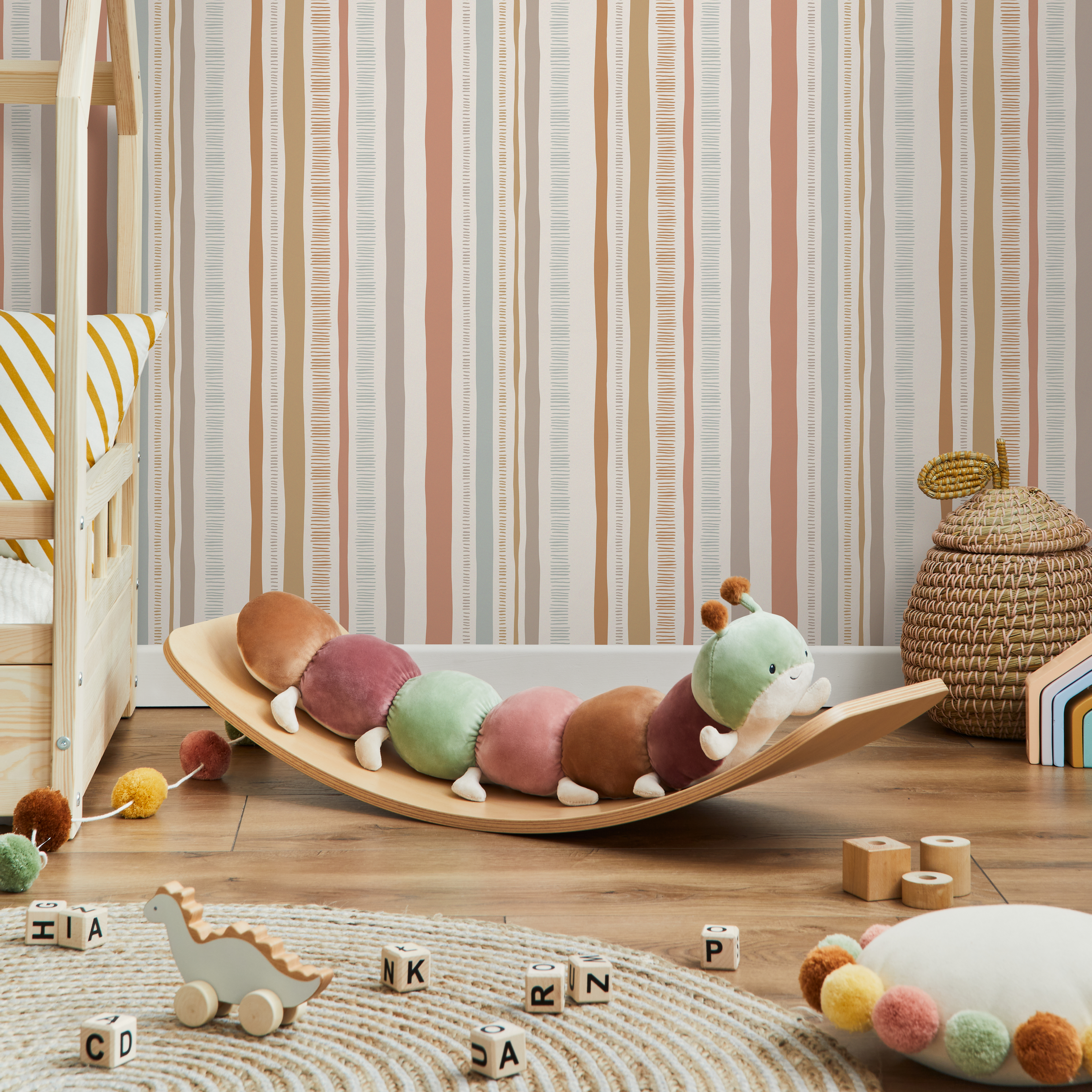 Abstract Striped Wallpaper In Pink, Blue, And Beige - D834