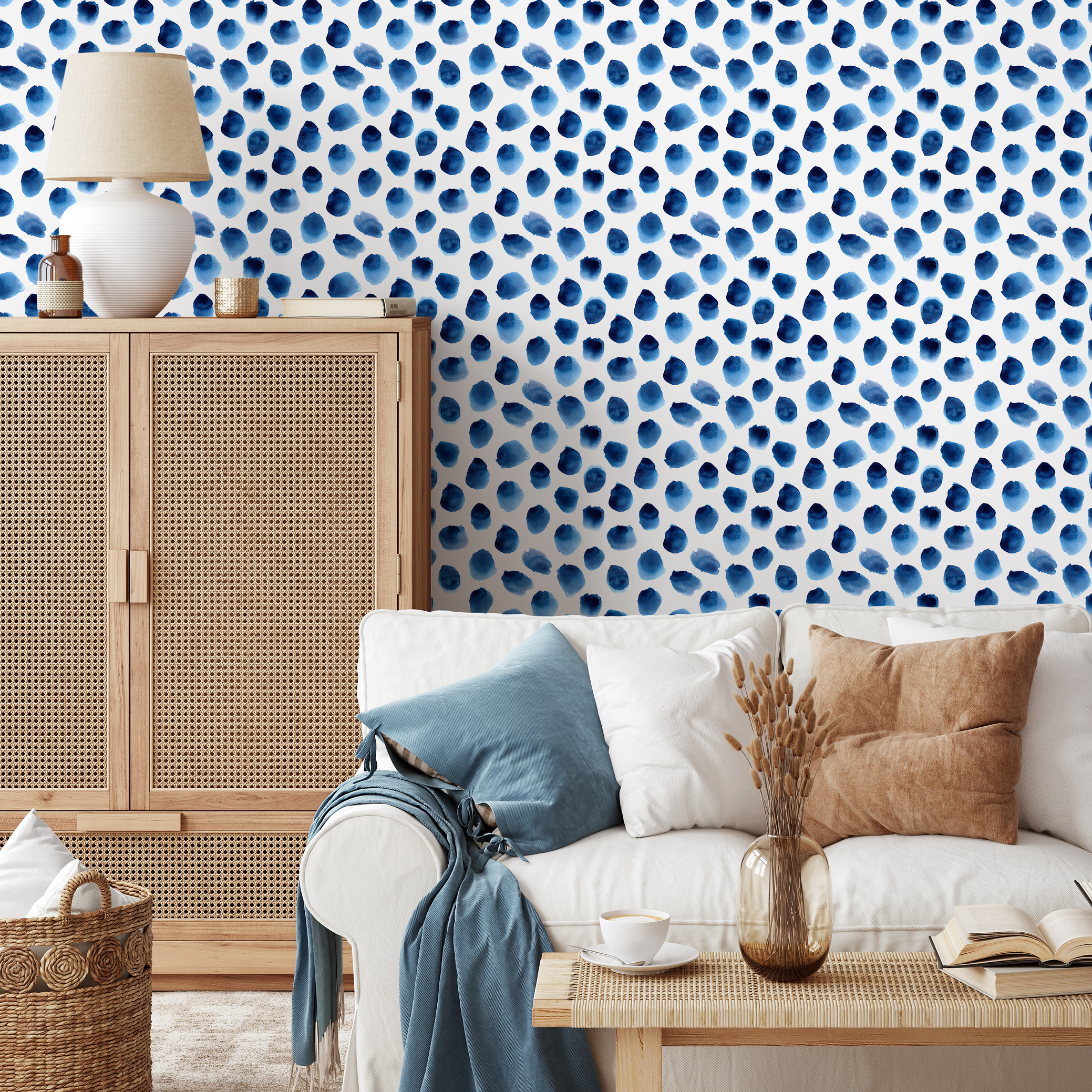Watercolor Wallpaper Featuring Watercolor Dots In Blue - D934