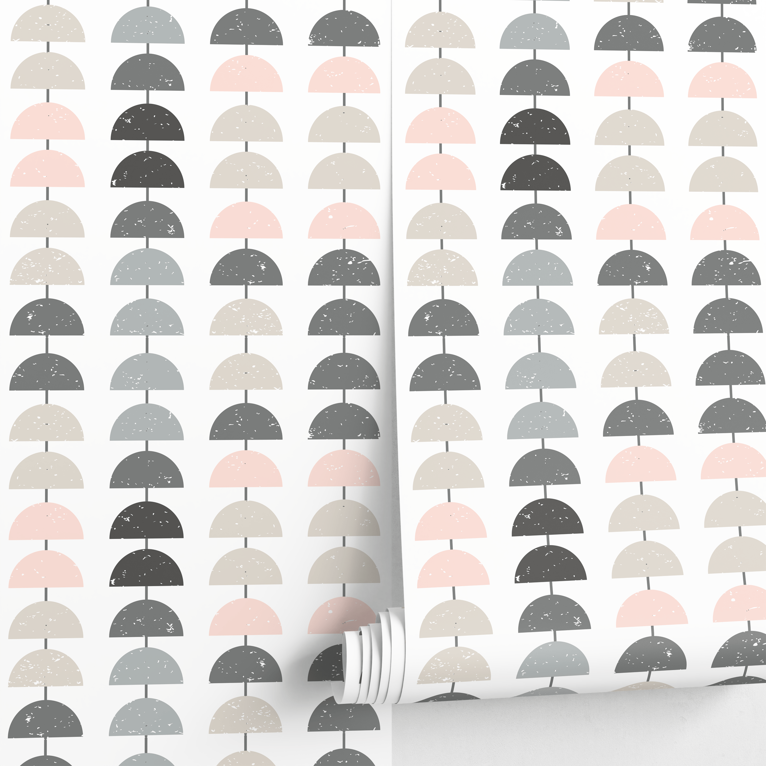 Geometric Wallpaper With A Stacked Semi-circle Motif In Pink, Gray, And Beige - D979