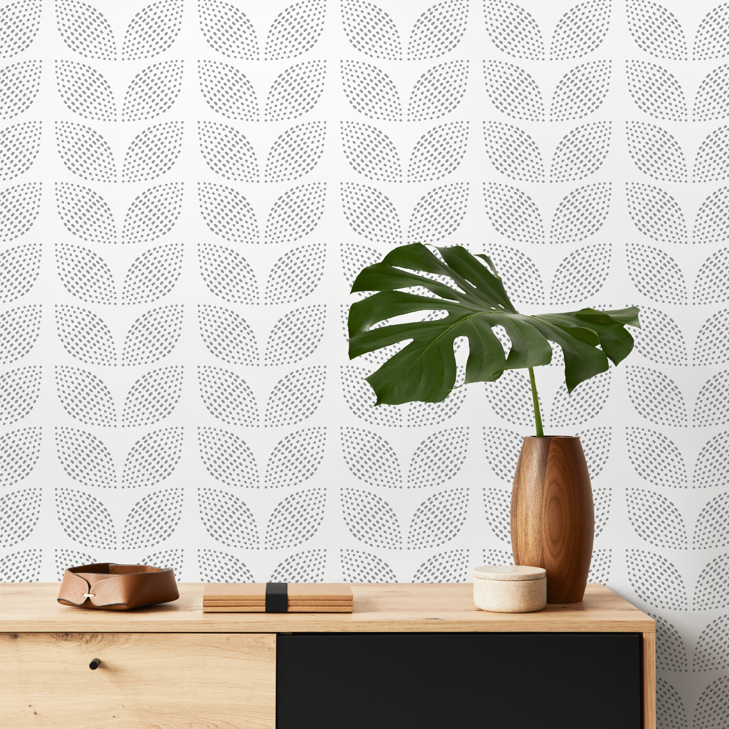 Scandinavian Wallpaper With Dotted Leaf Motifs In Gray - D983