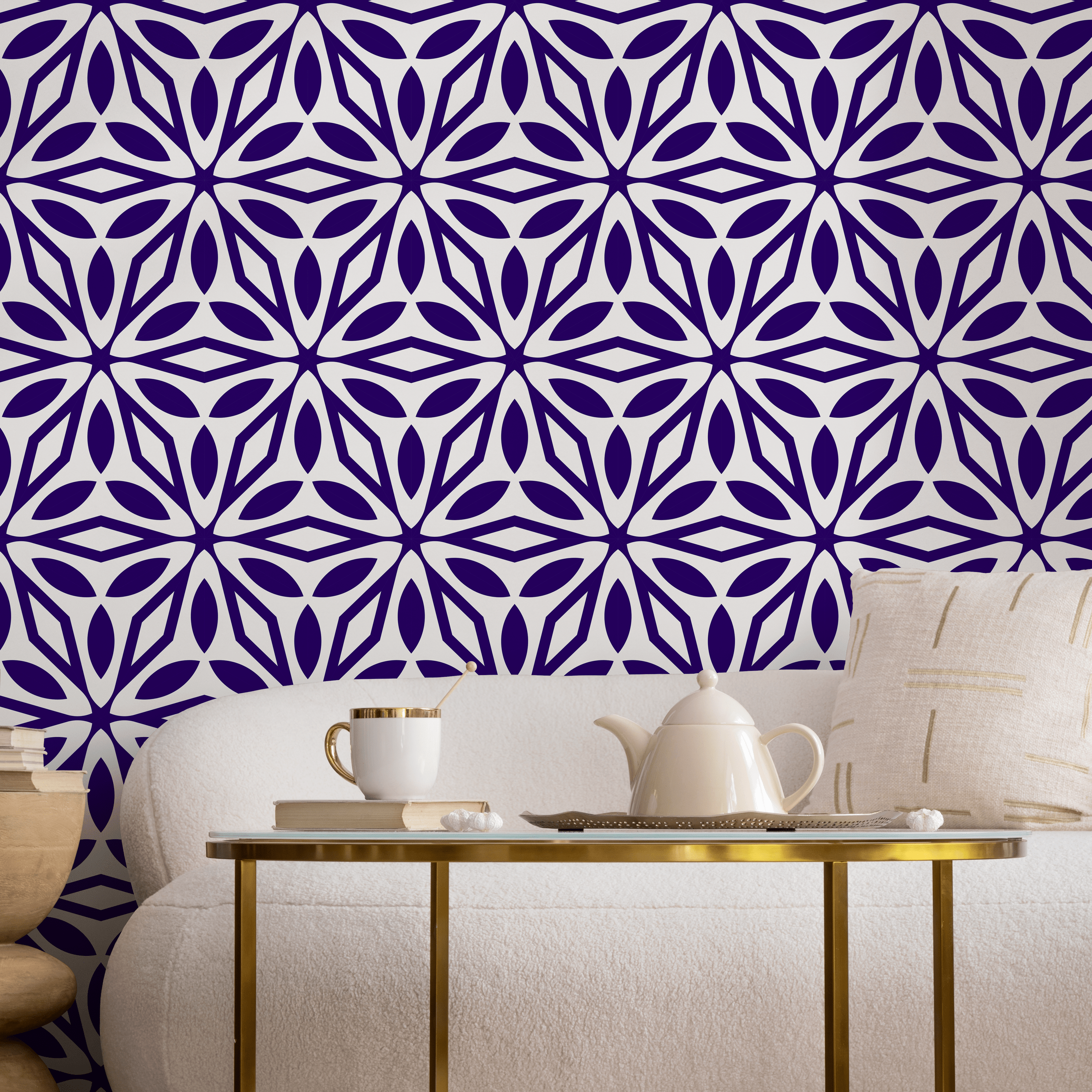 Geometric Wallpaper With A Repeating Starburst Motif In Purple - D999
