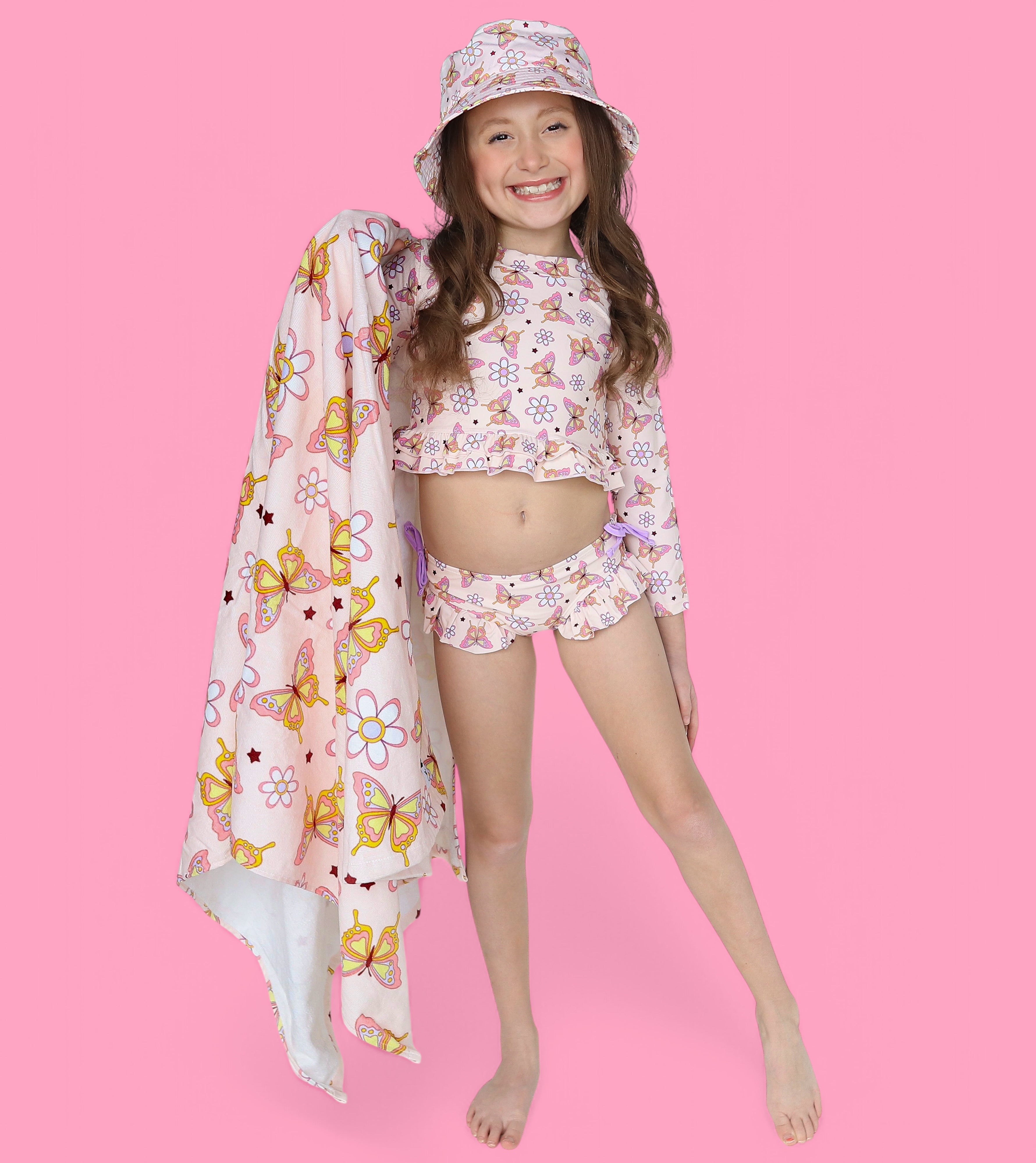 Blossomin’ Butterfly Dream 2-piece Rash Guard Ruffle Swim Suit