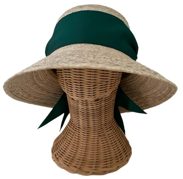Clematis Bucket Hat - Wide & Short Dark Green Grosgrain Ribbon