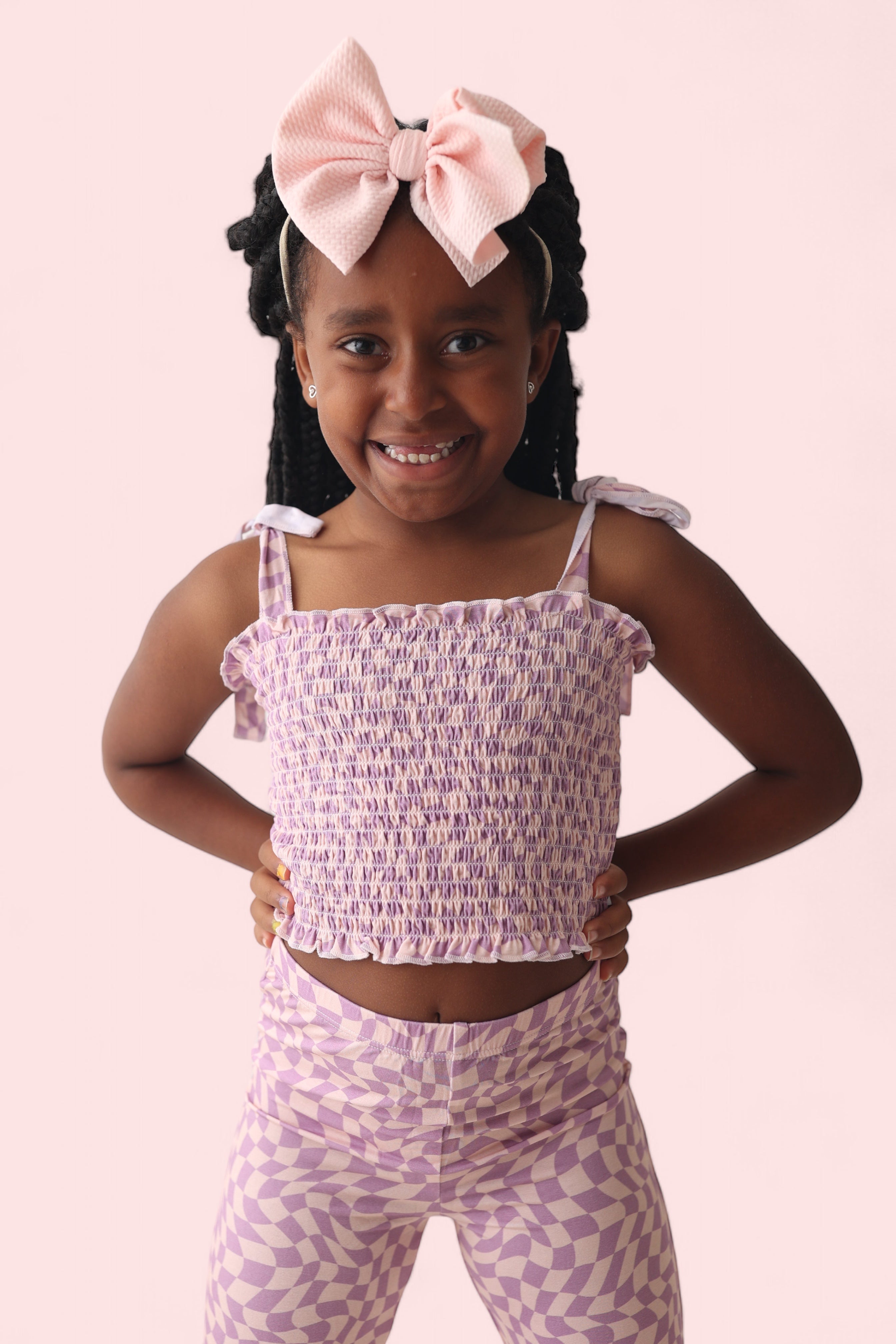 Plum Wavy Checkers Dream Smocked Flare Set