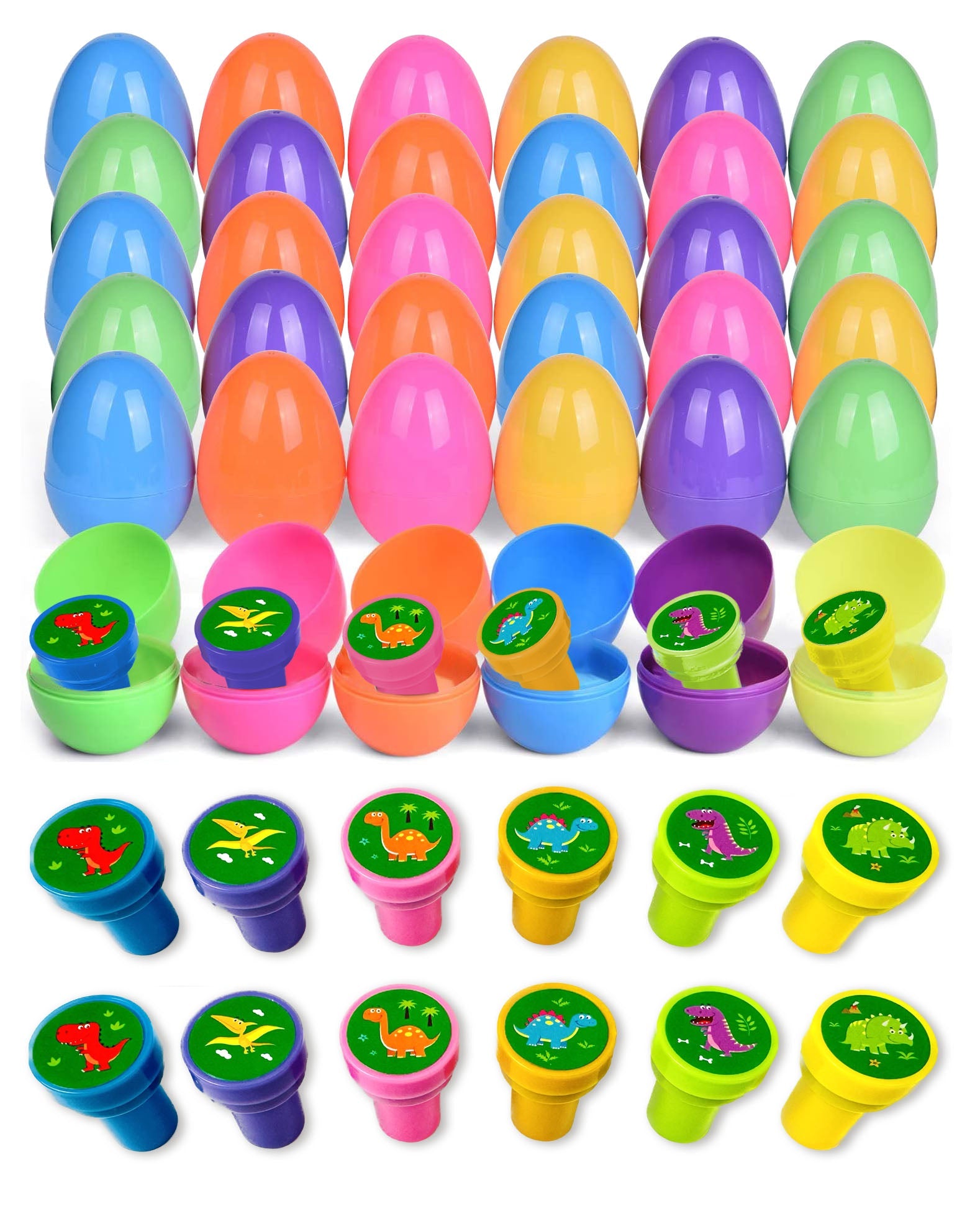 Easter Eggs With Dinosaur Stampers- 36 Pack