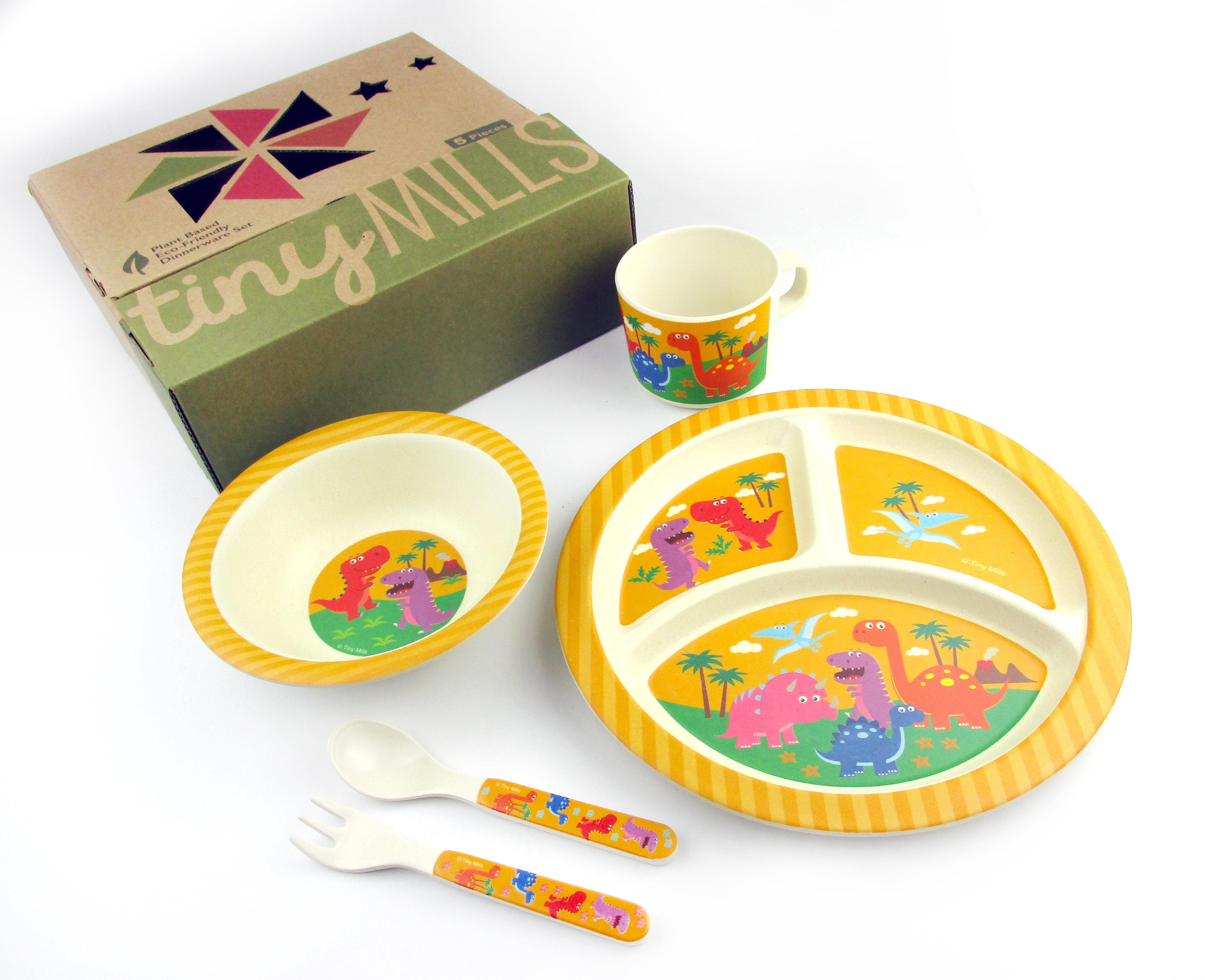 Tinymills 5-piece Eco-friendly Plant Fiber Dinnerware Set With Dinosaur Design
