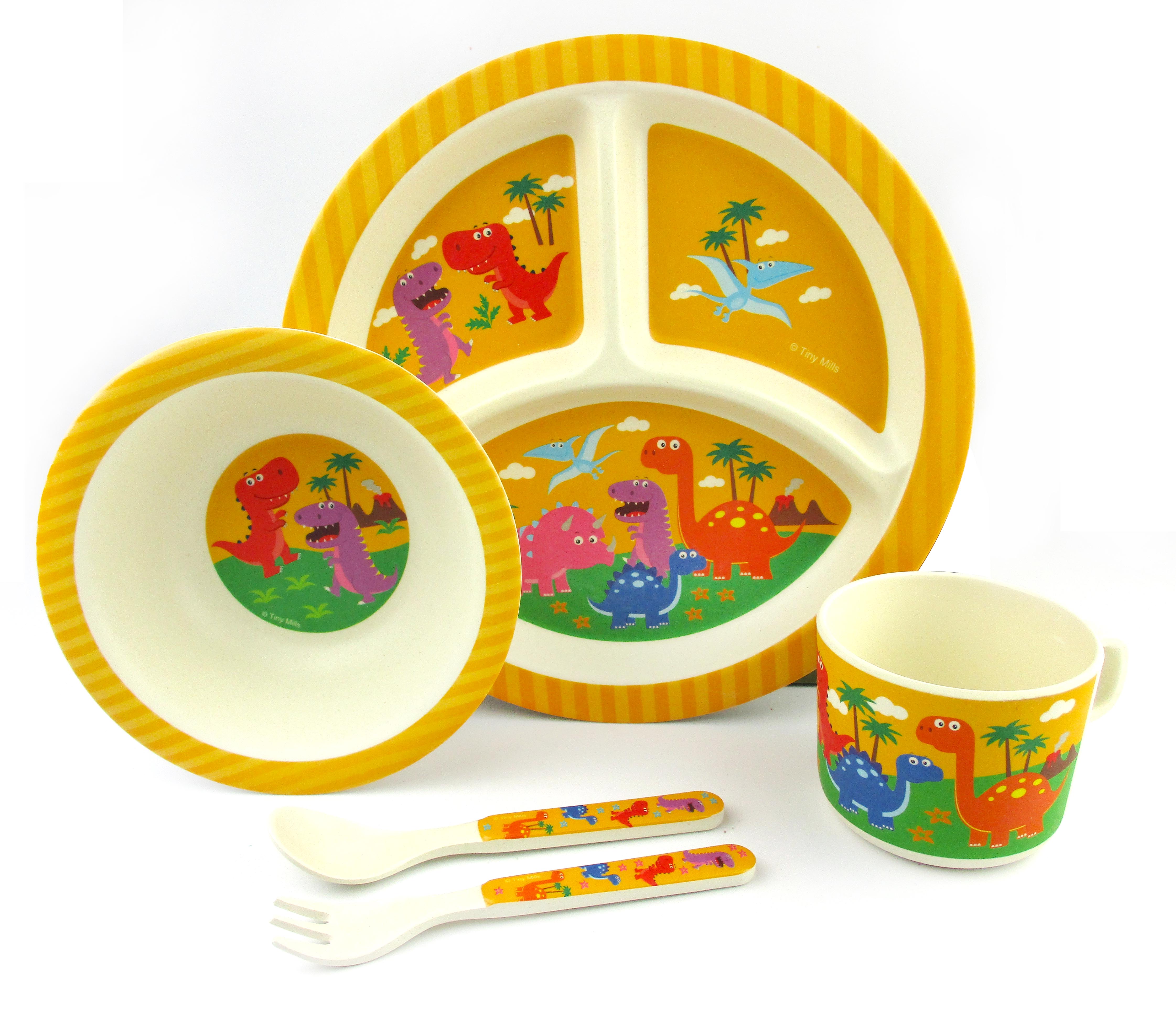 Tinymills 5-piece Eco-friendly Plant Fiber Dinnerware Set With Dinosaur Design