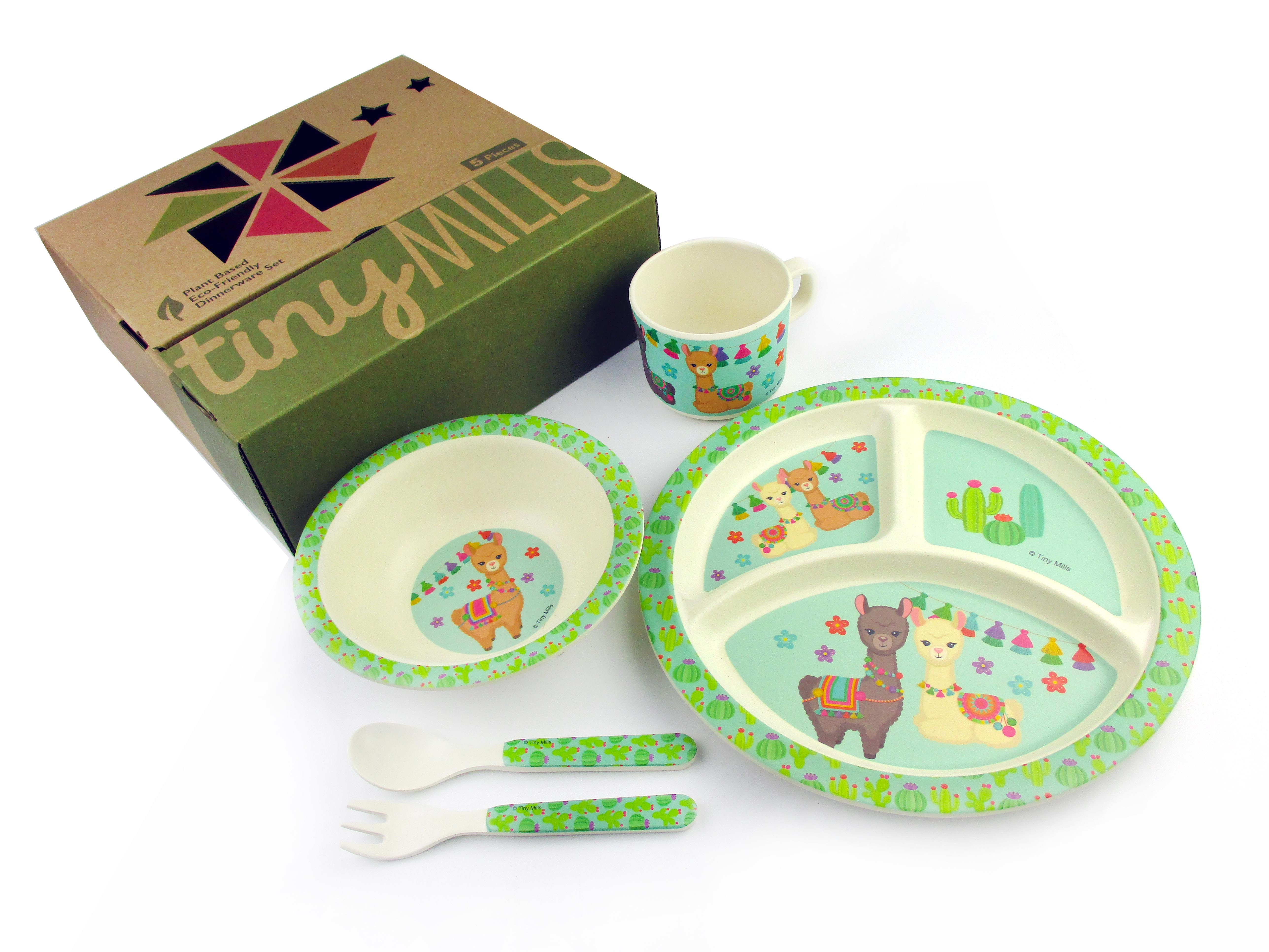 Tinymills 5-piece Eco-friendly Plant Fiber Dinnerware Set With Llama Design