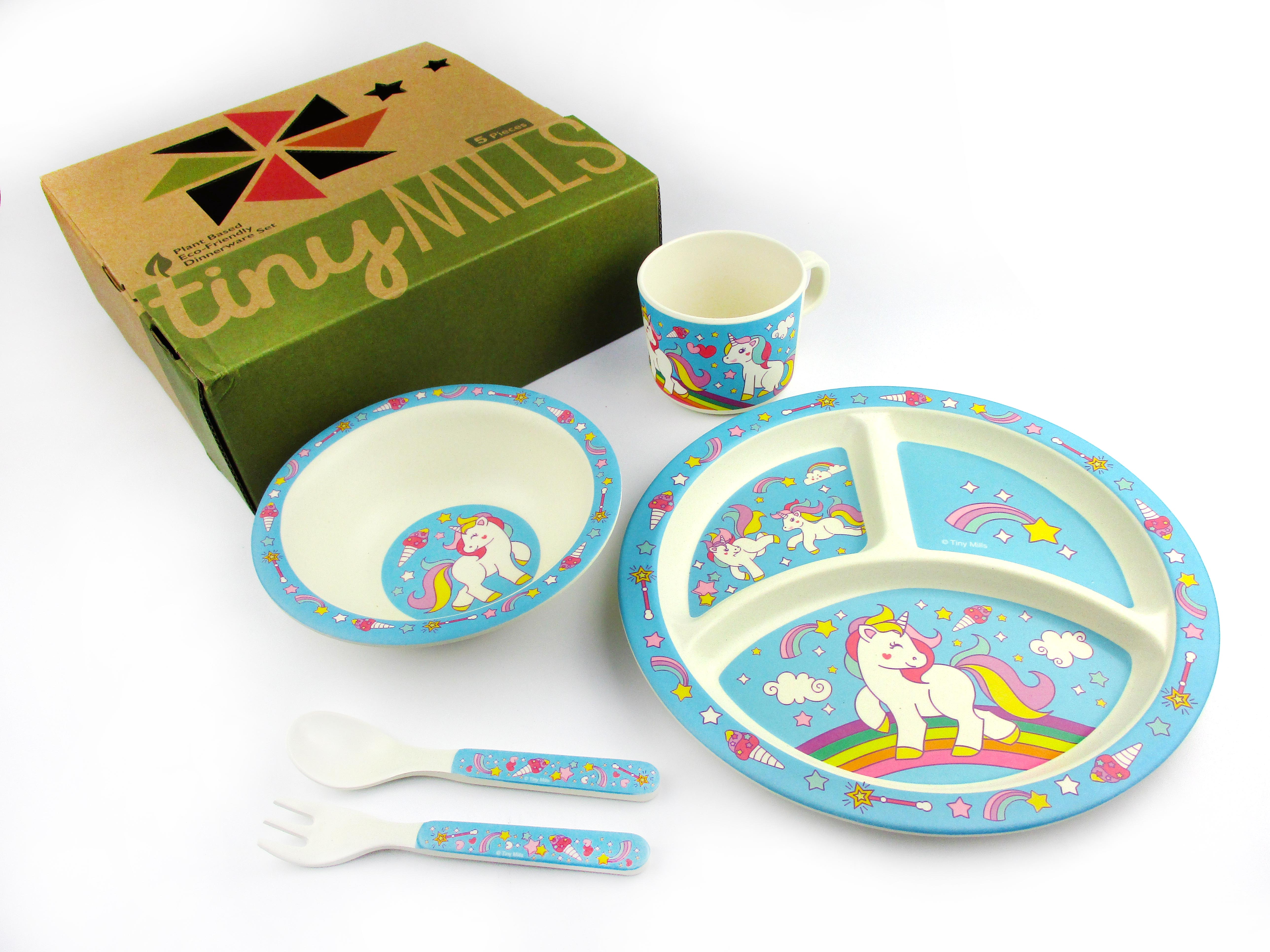 Tinymills 5-piece Eco-friendly Plant Fiber Dinnerware Set With Unicorn Design