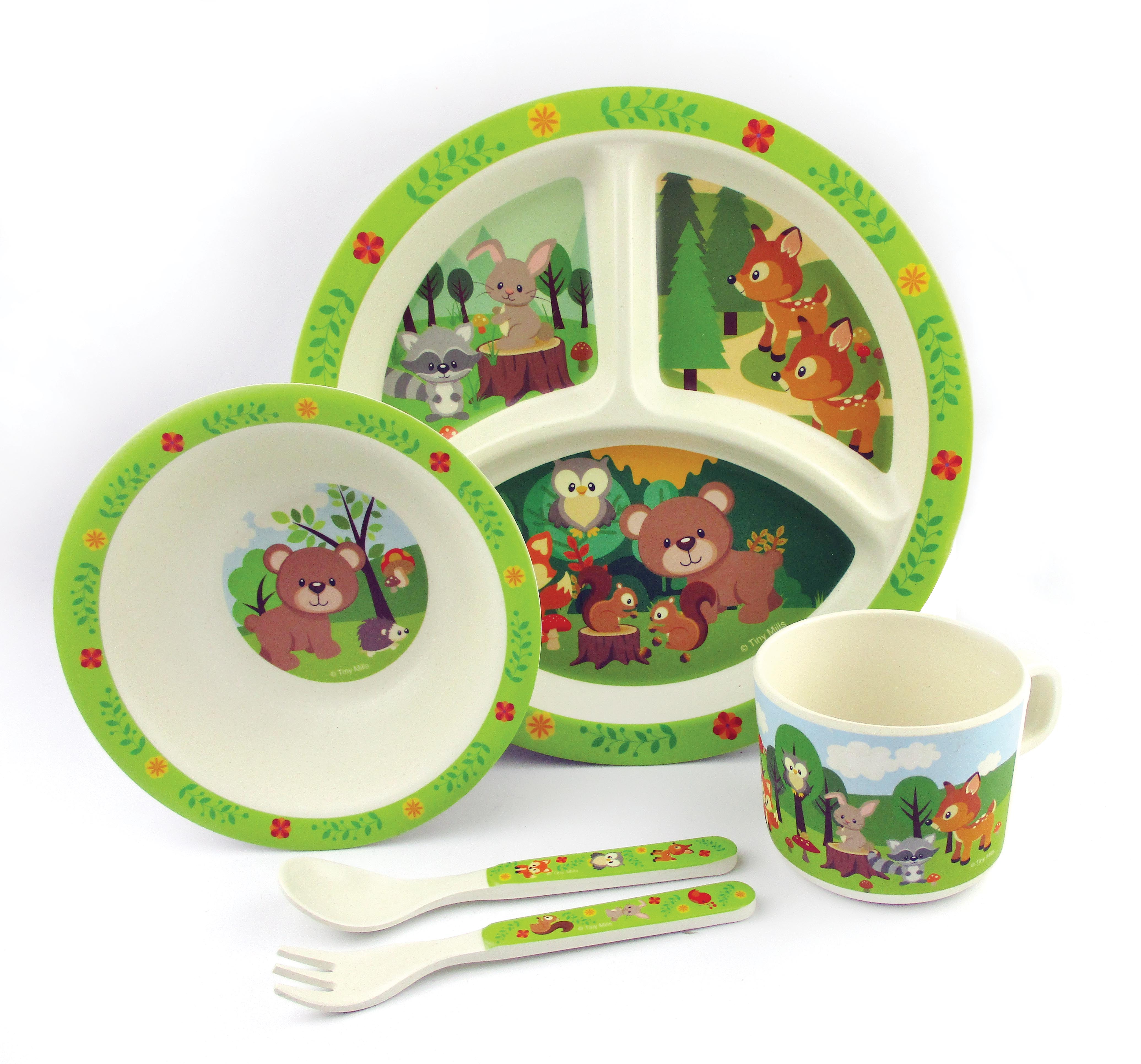 Tinymills 5-piece Eco-friendly Plant Fiber Dinnerware Set With Woodland Animal Design